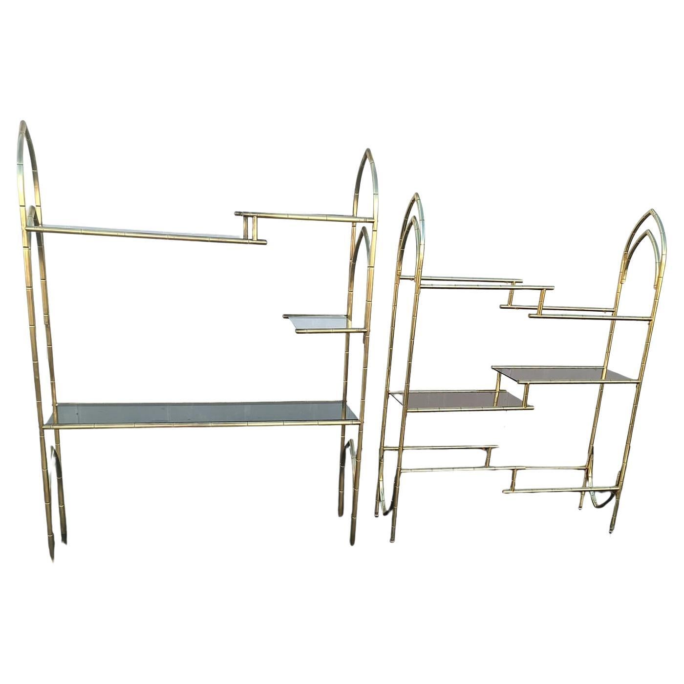 Two Italian 1960s Brass Bookshelves - Shelves For Sale