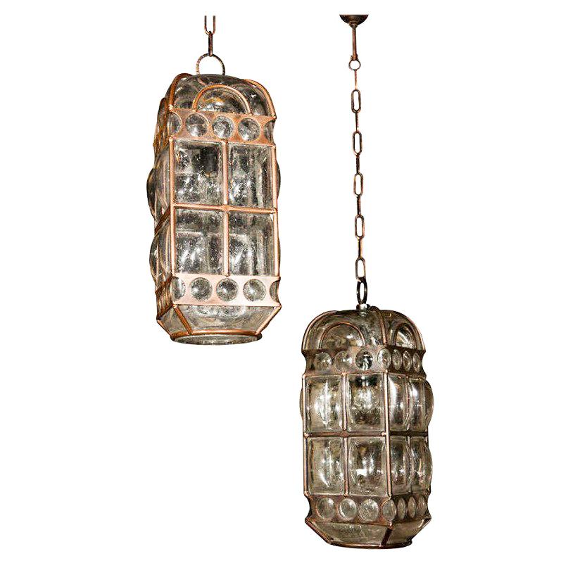 Two Italian Blown Glass Pendant Lights