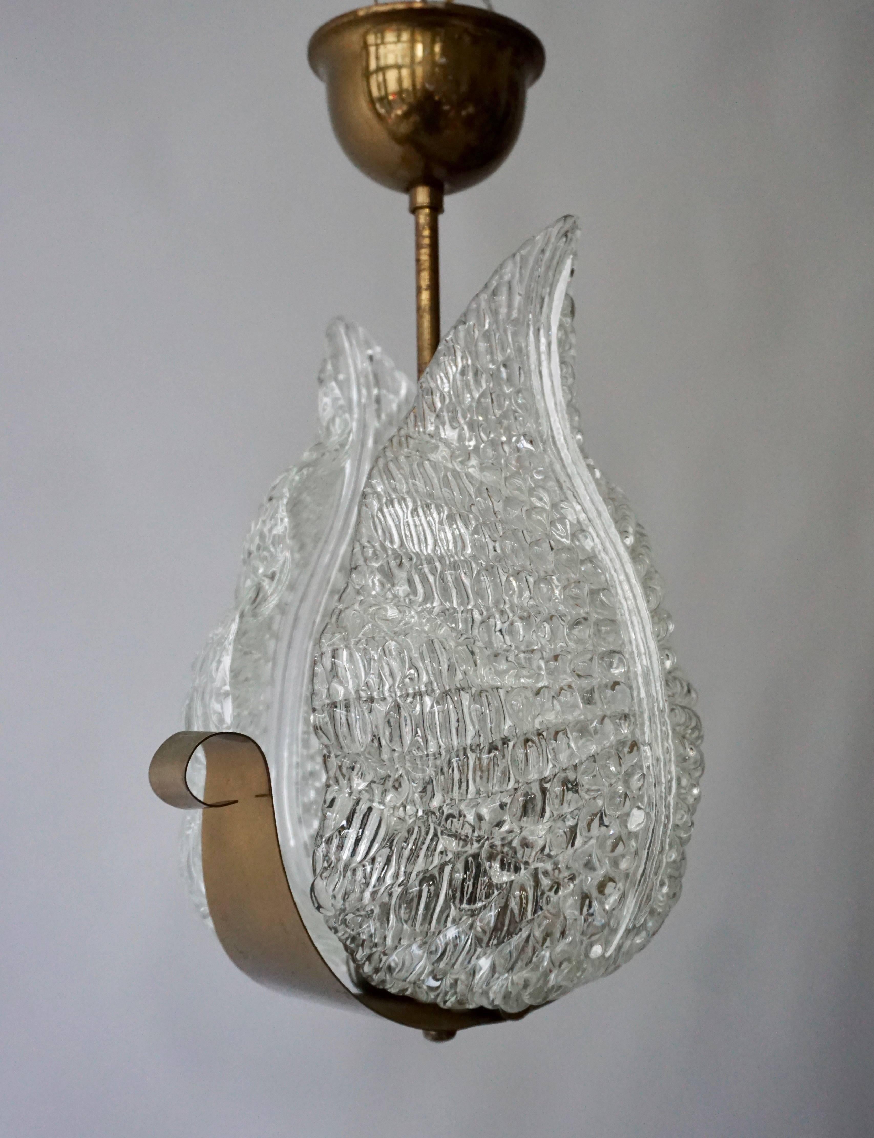One Italian Brass and Murano Glass Pendant Light. 6
