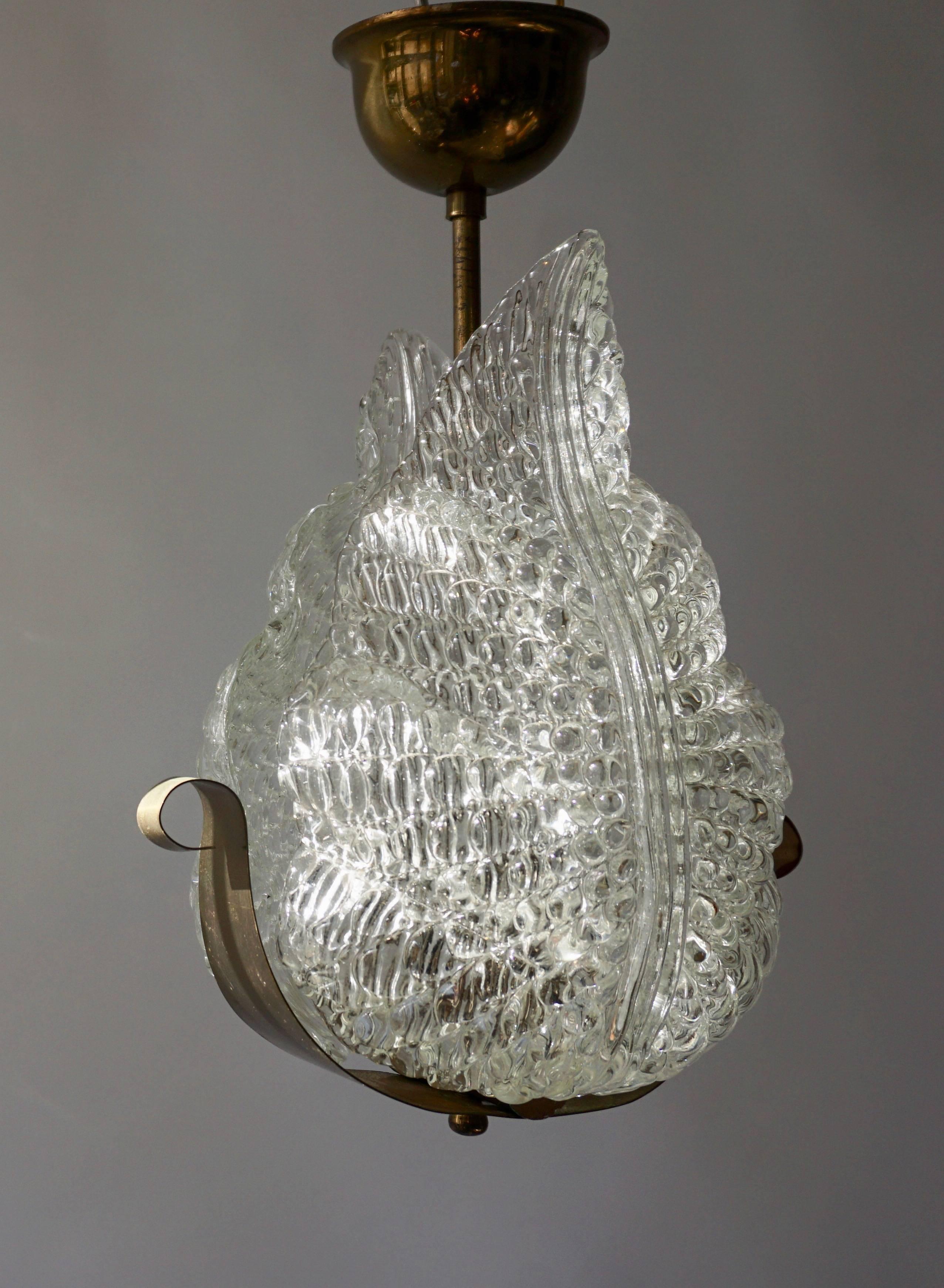 One Italian Brass and Murano Glass Pendant Light. 8