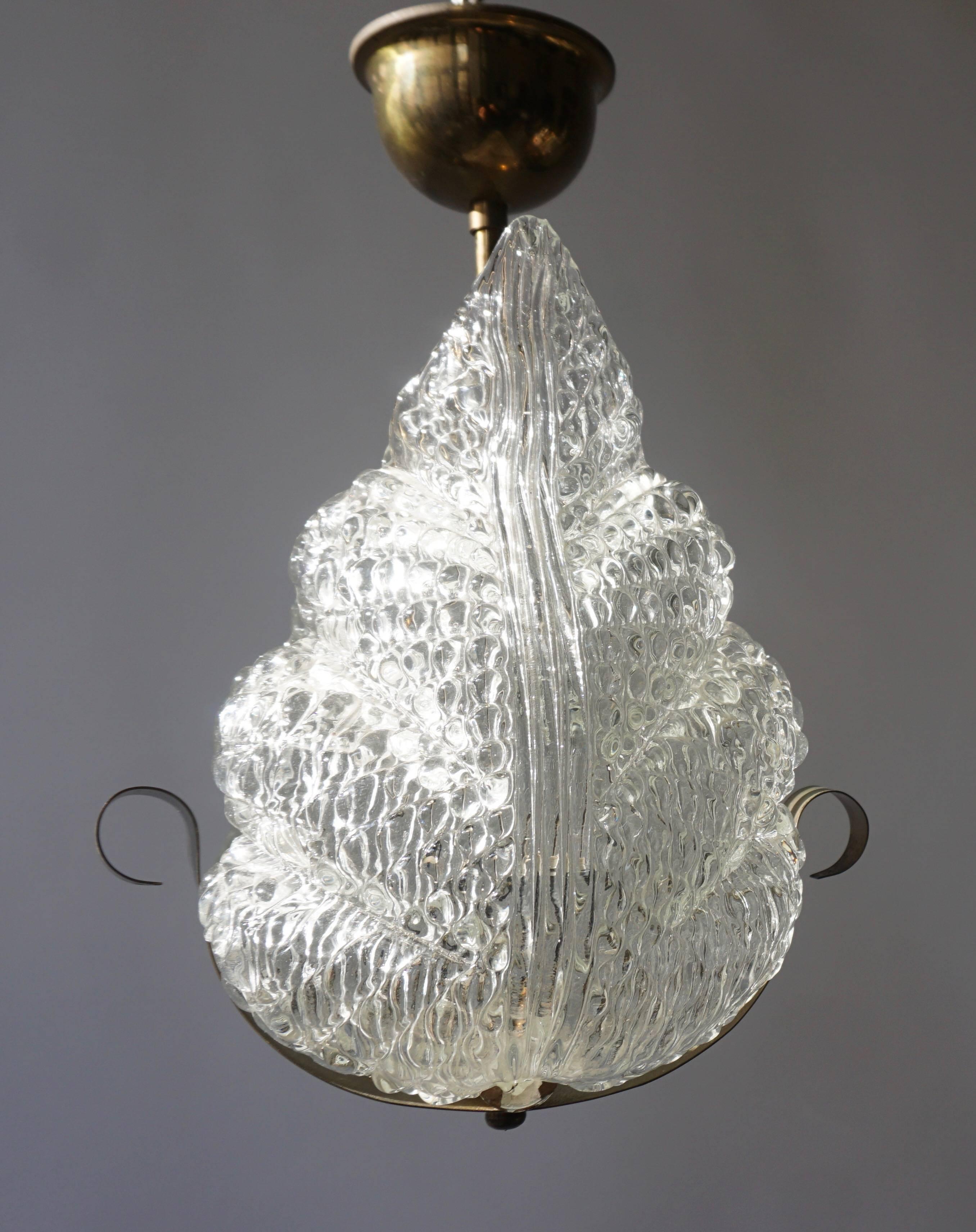 One Italian Brass and Murano Glass Pendant Light. 10