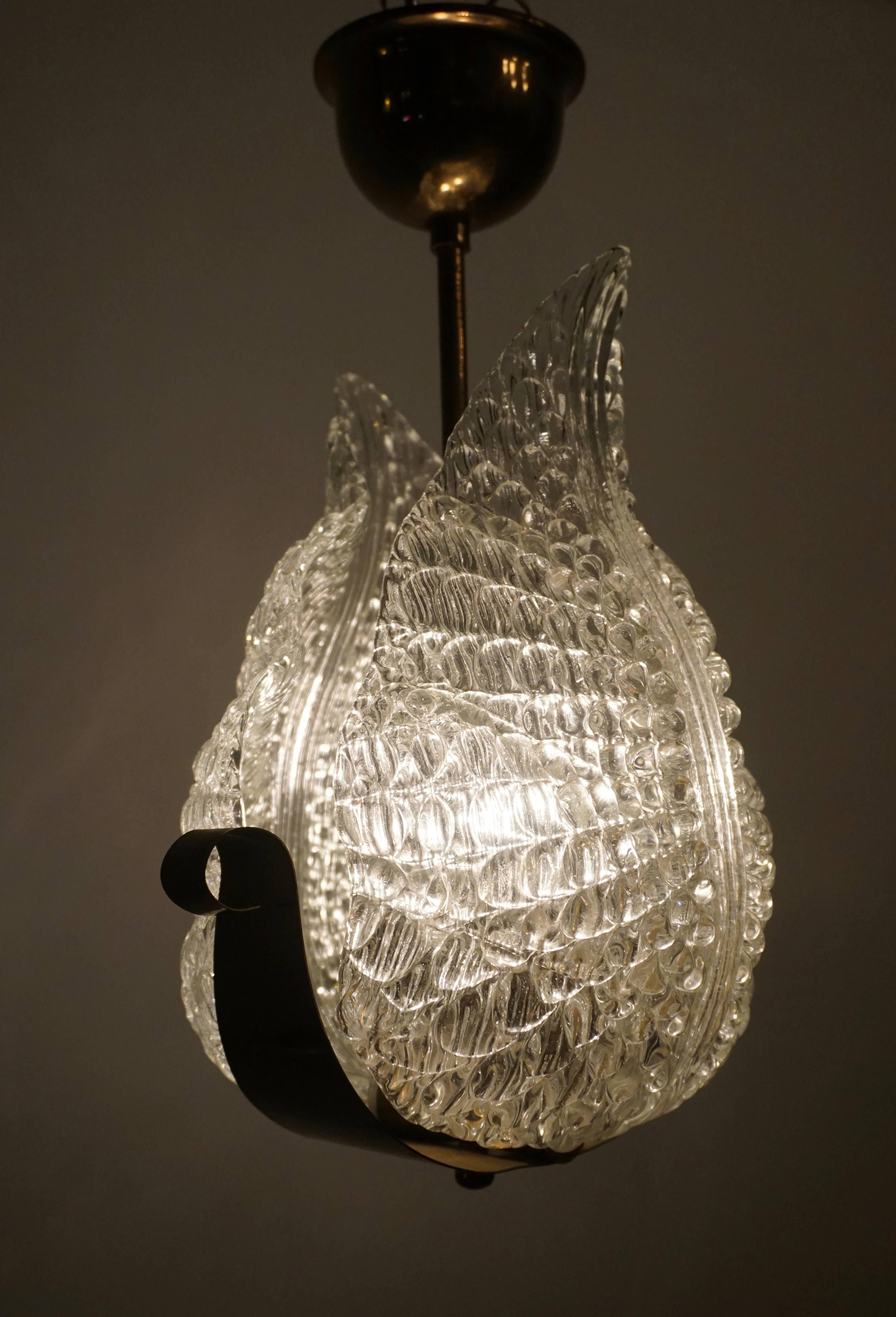 One Italian Brass and Murano Glass Pendant Light. 13