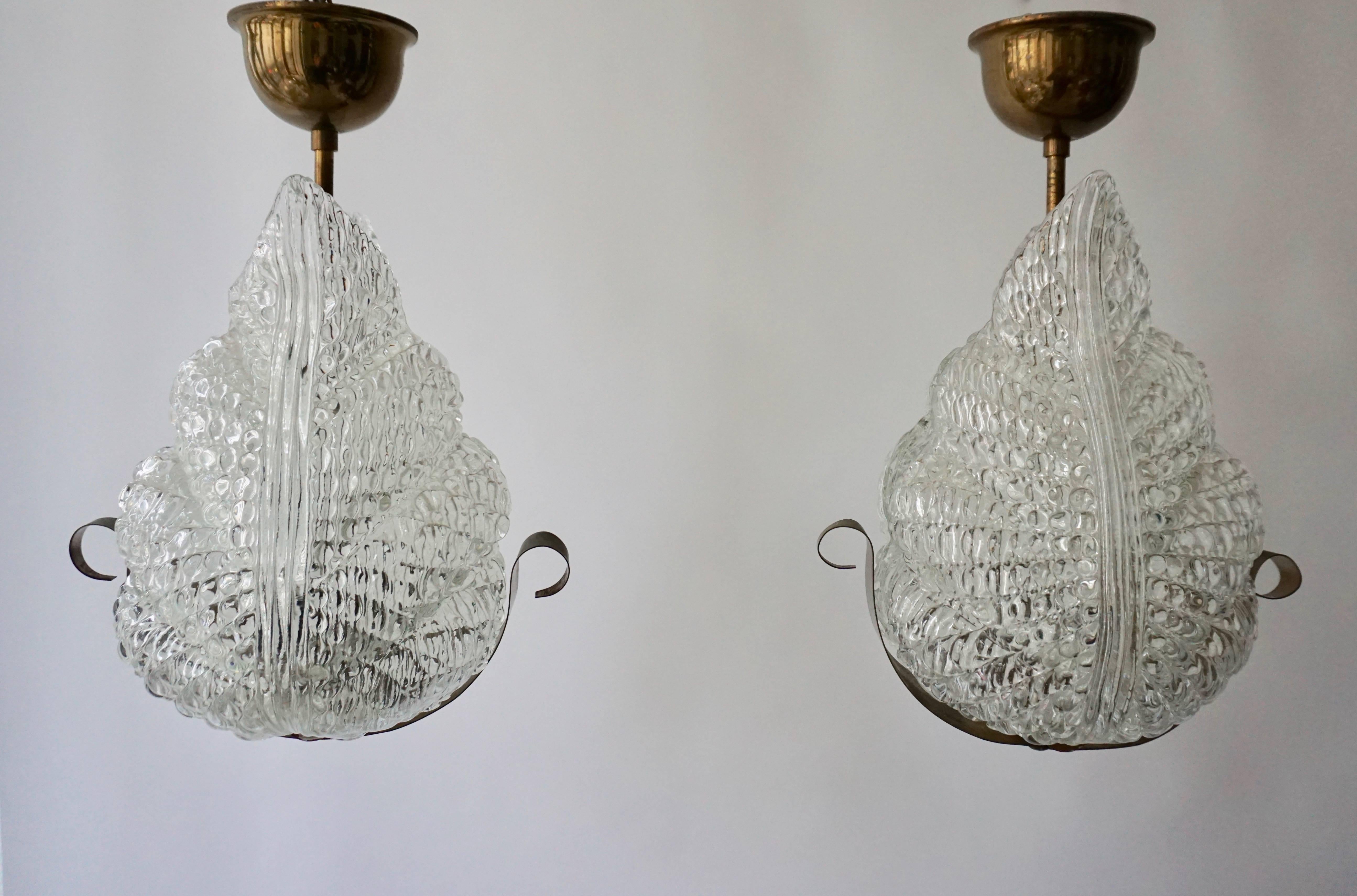 Hollywood Regency One Italian Brass and Murano Glass Pendant Light.