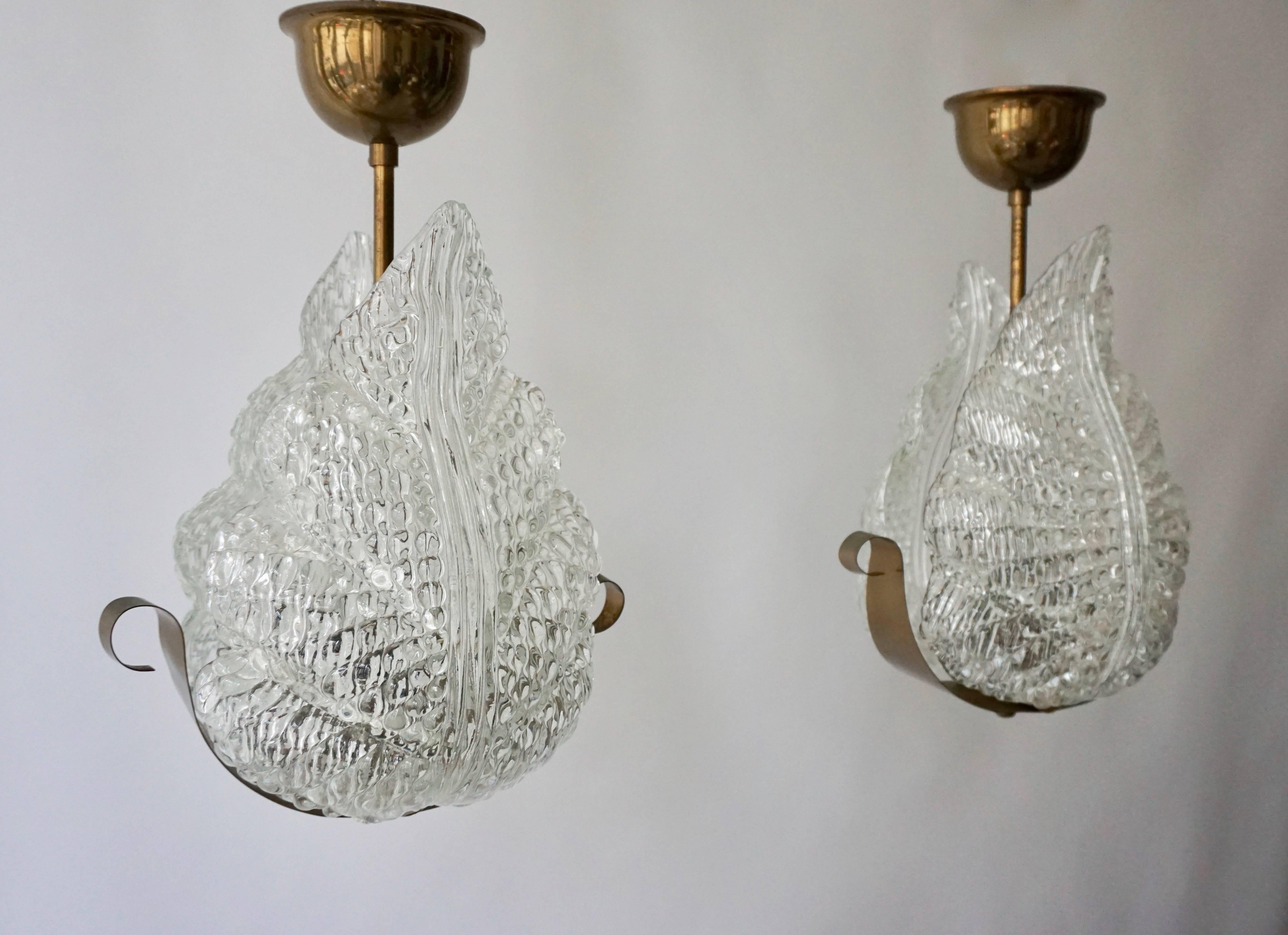 One Italian Brass and Murano Glass Pendant Light. In Good Condition In Antwerp, BE