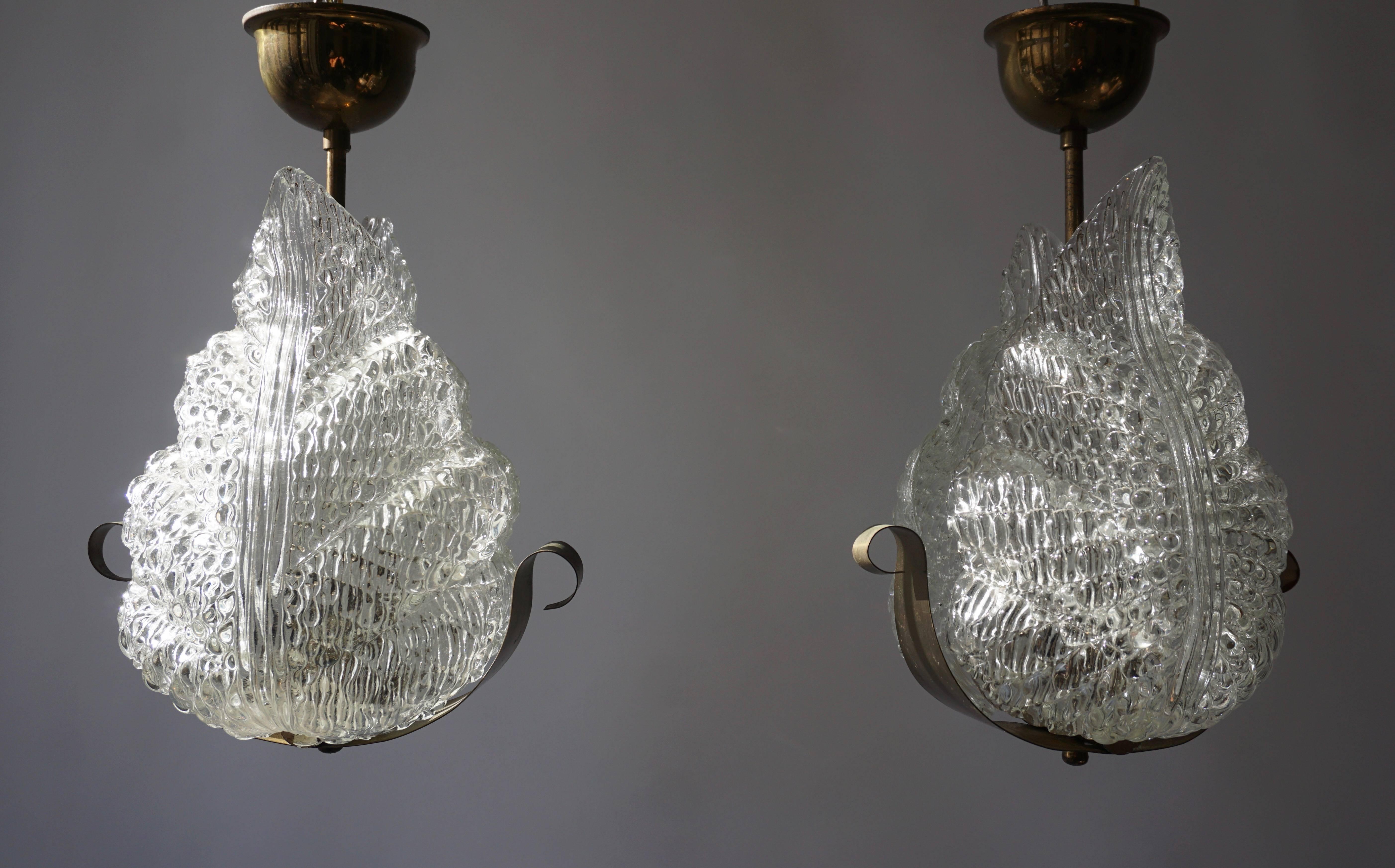 20th Century One Italian Brass and Murano Glass Pendant Light.