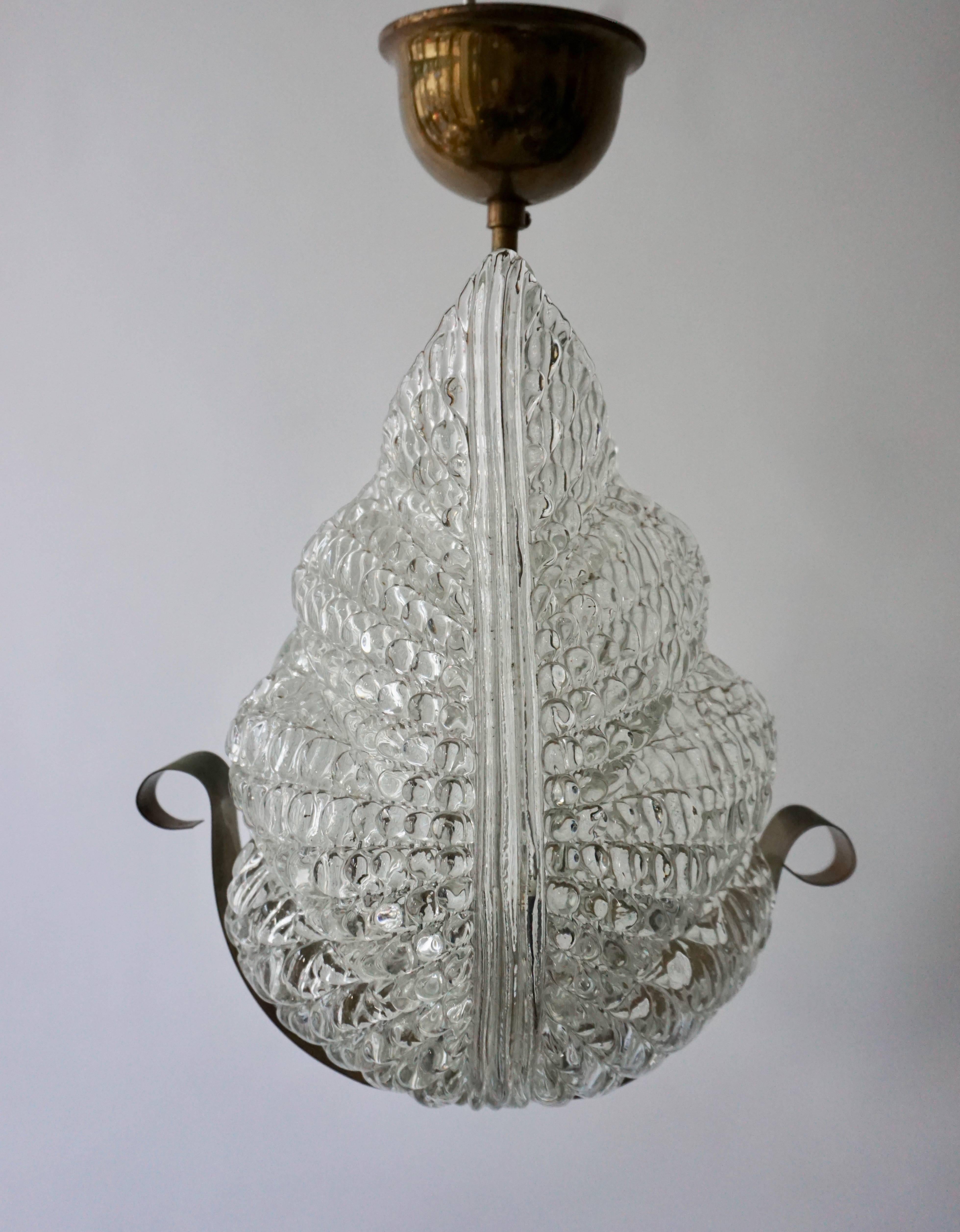One Italian Brass and Murano Glass Pendant Light. 1