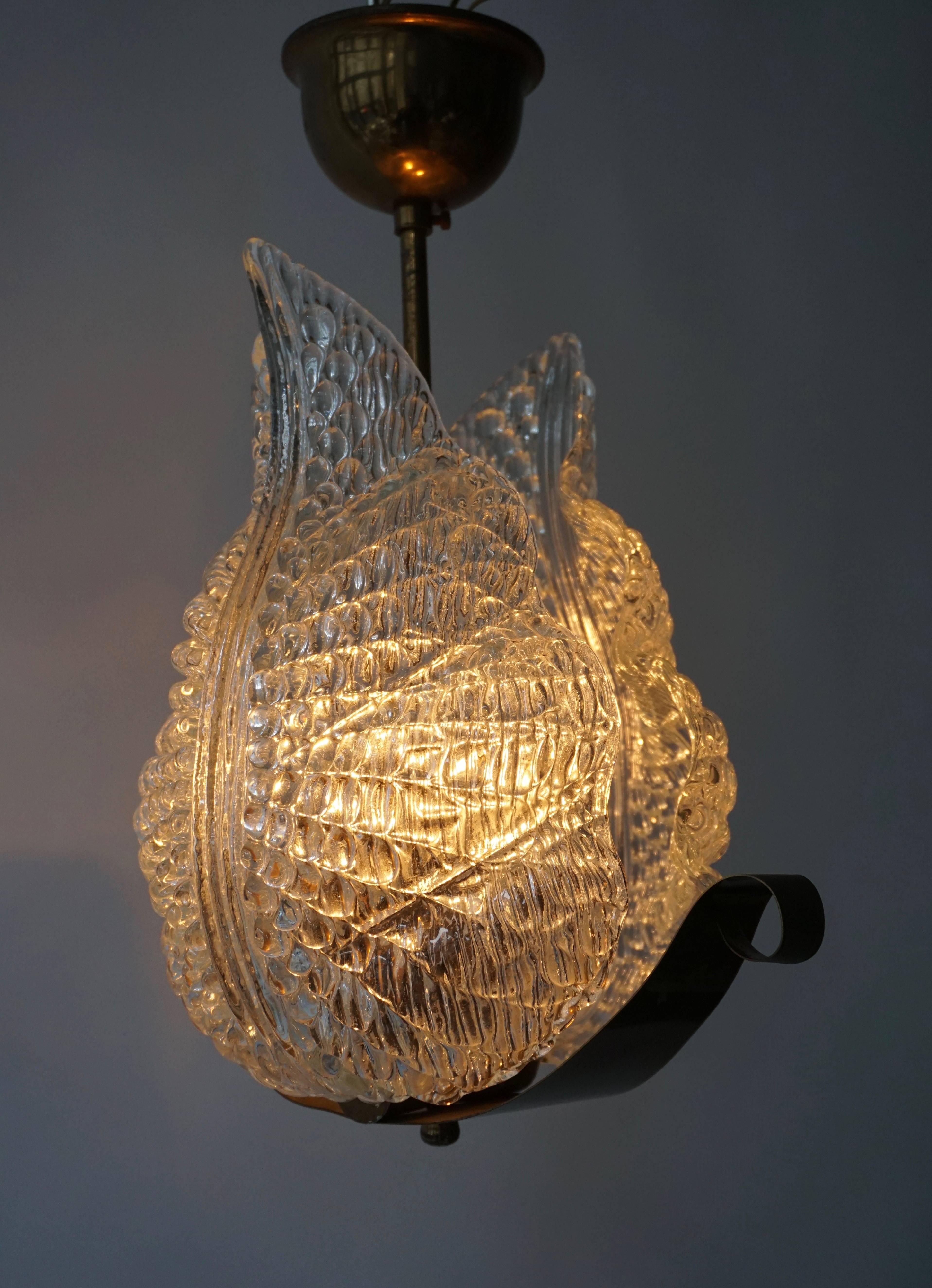 One Italian Brass and Murano Glass Pendant Light. 2