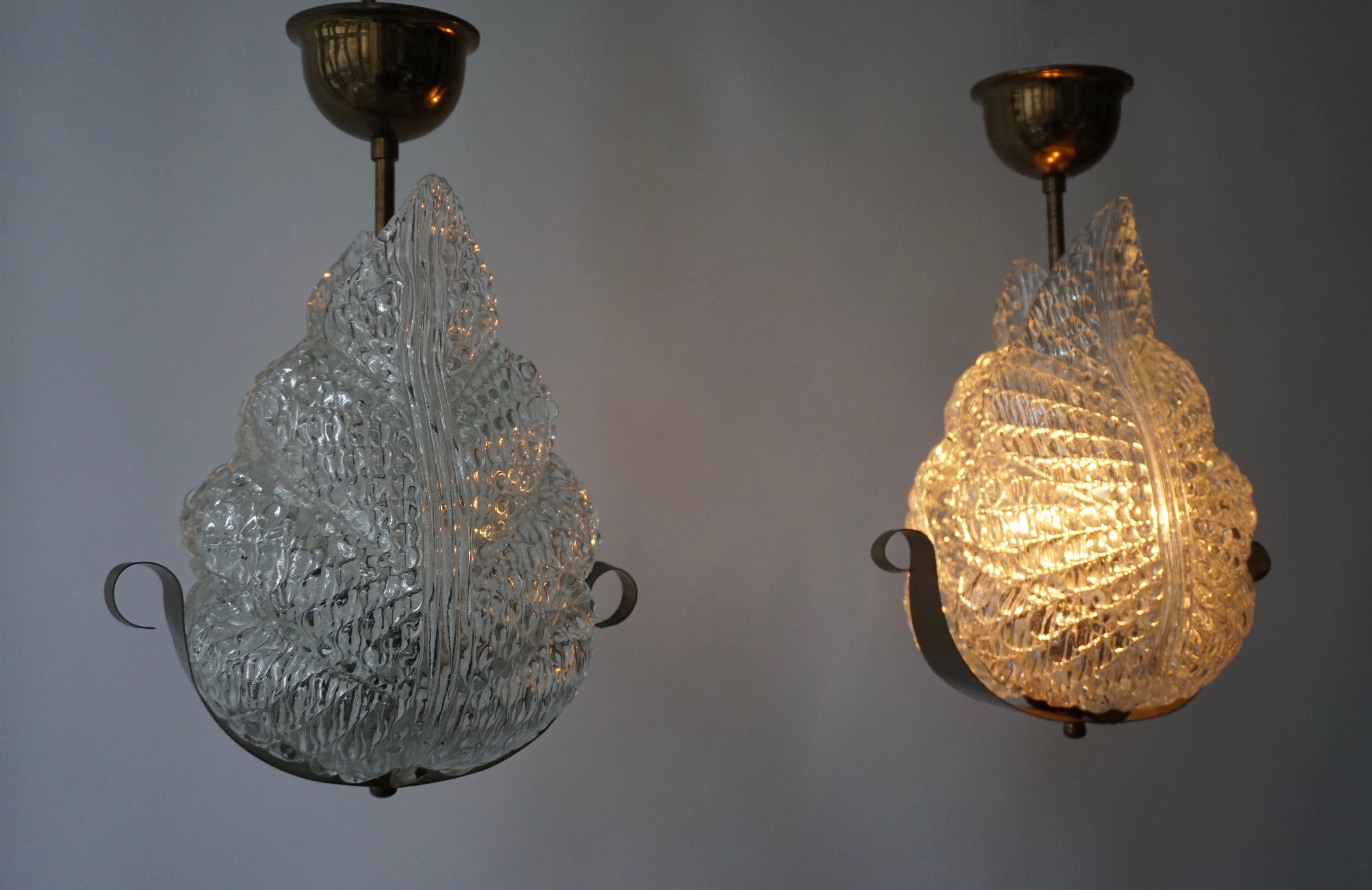 One Italian Brass and Murano Glass Pendant Light. 3