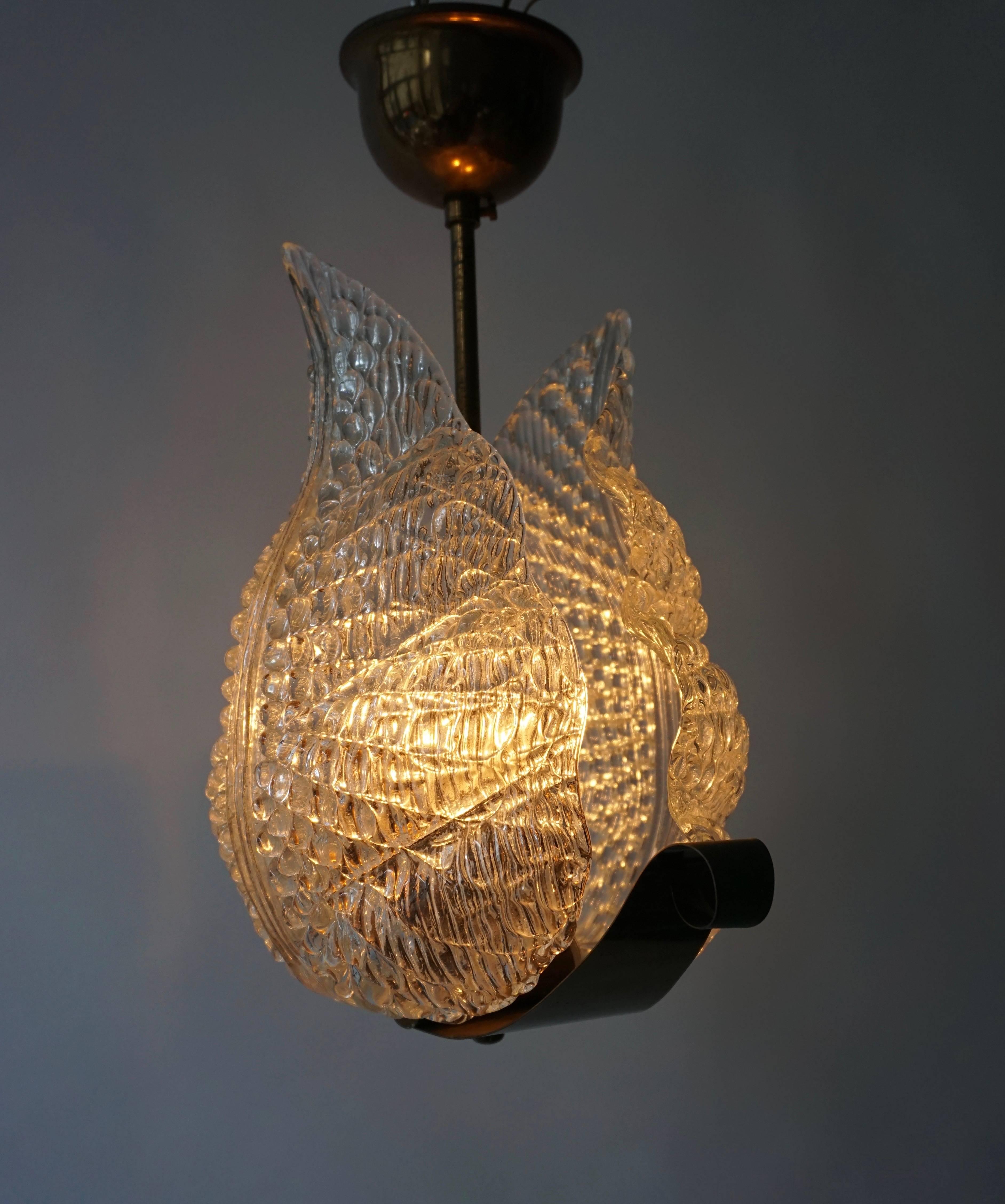 One Italian Brass and Murano Glass Pendant Light. 4