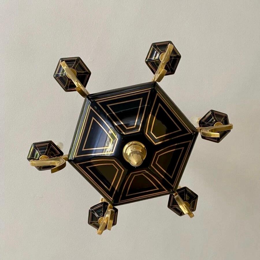 20th Century Two Italian Brass and Porcelain Chandeliers, circa 1970-1980 For Sale