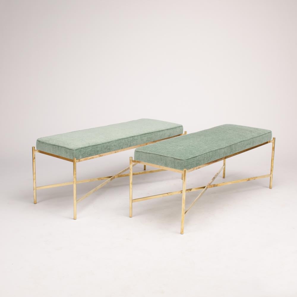 European Two Italian Brass Benches with x Form Base, Priced Individually, Circa 1950