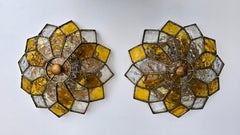 Due montature ad incasso in vetro testurizzato Brutalist Glam italiano in acciaio rifinito in ottone