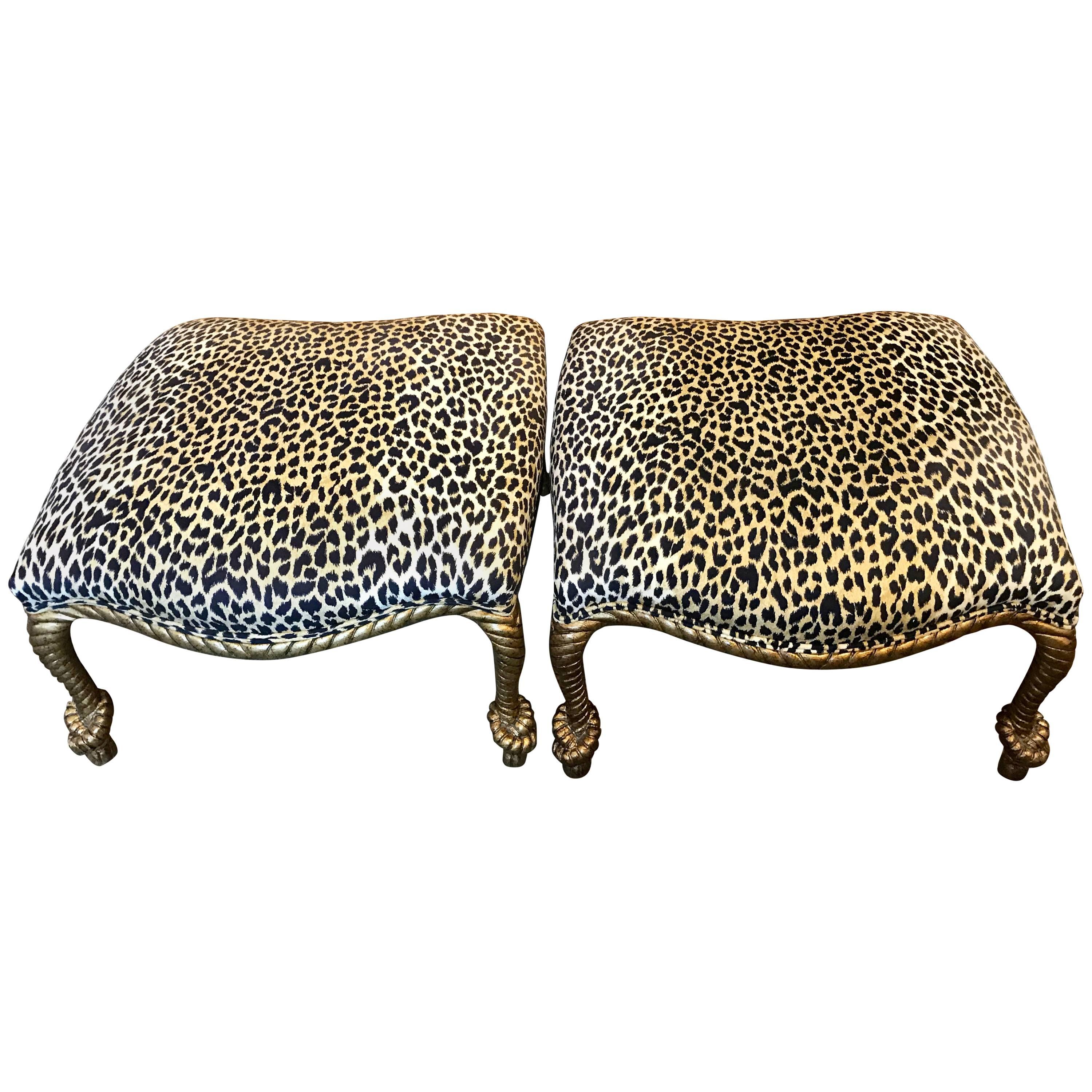 Two Italian Carved Giltwood Rope Ottomans