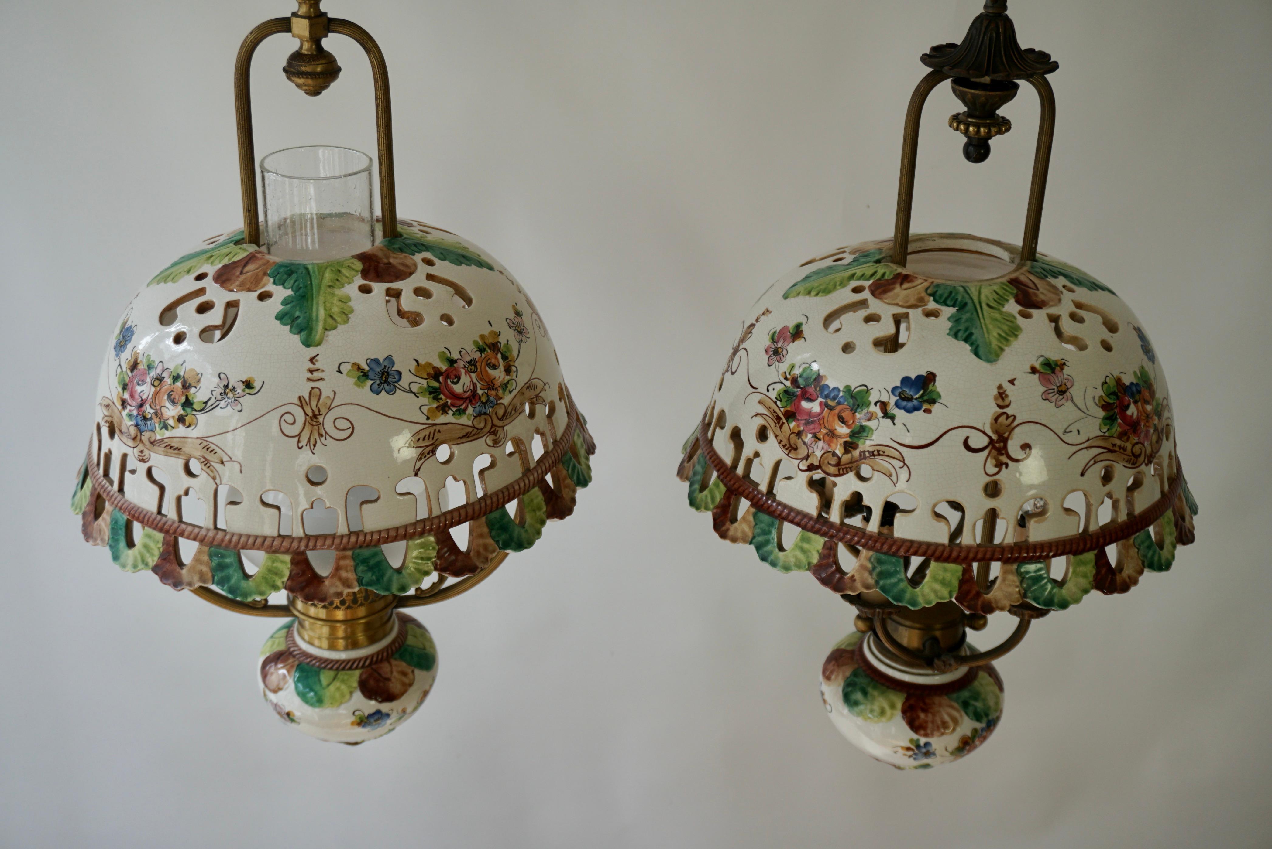 20th Century Two Italian Ceramic Flower Ceiling Lights For Sale