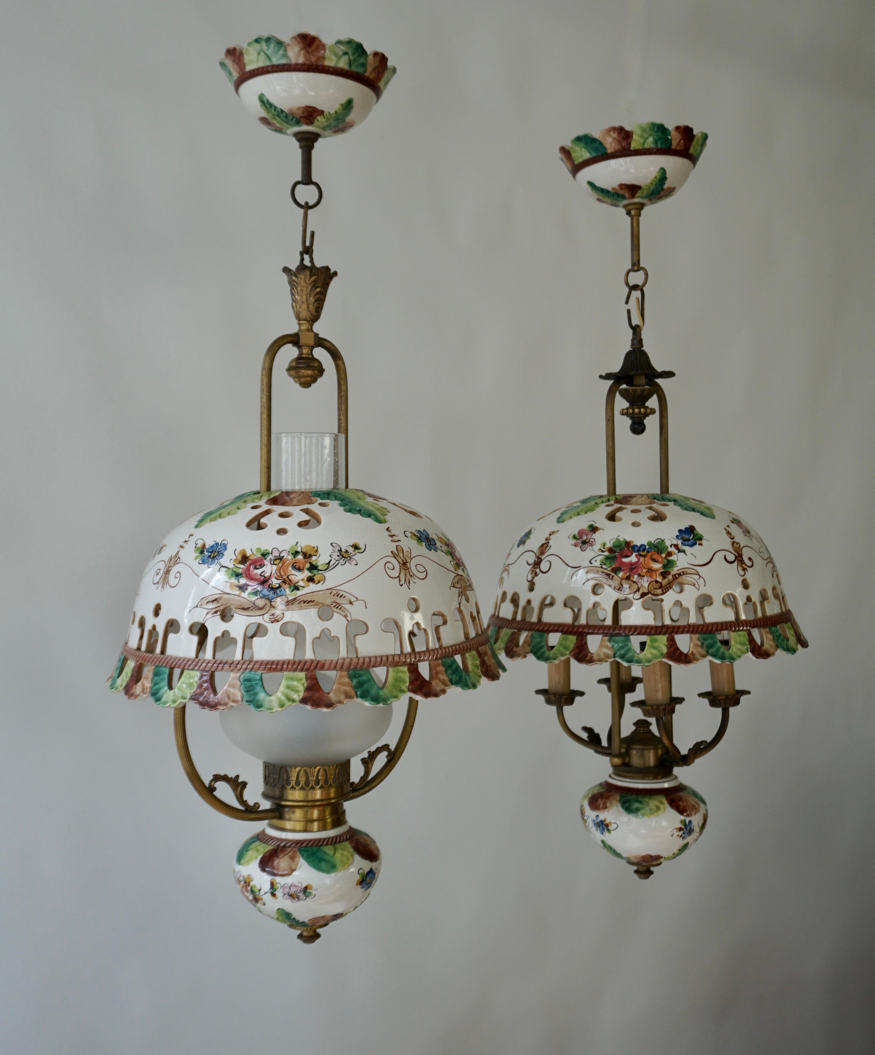 Two Italian Ceramic Flower Ceiling Lights For Sale 1