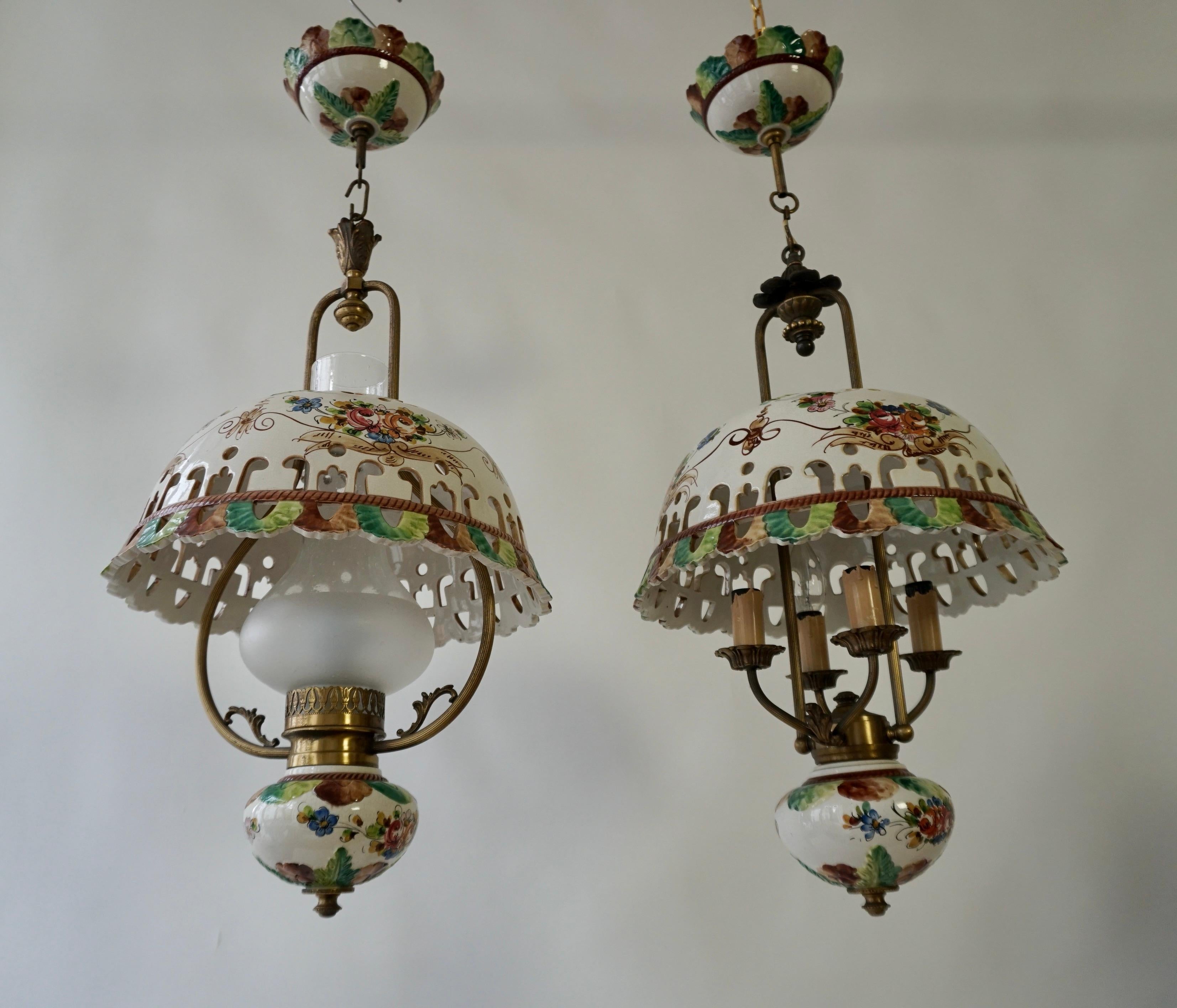 Two Italian Ceramic Flower Ceiling Lights For Sale 2