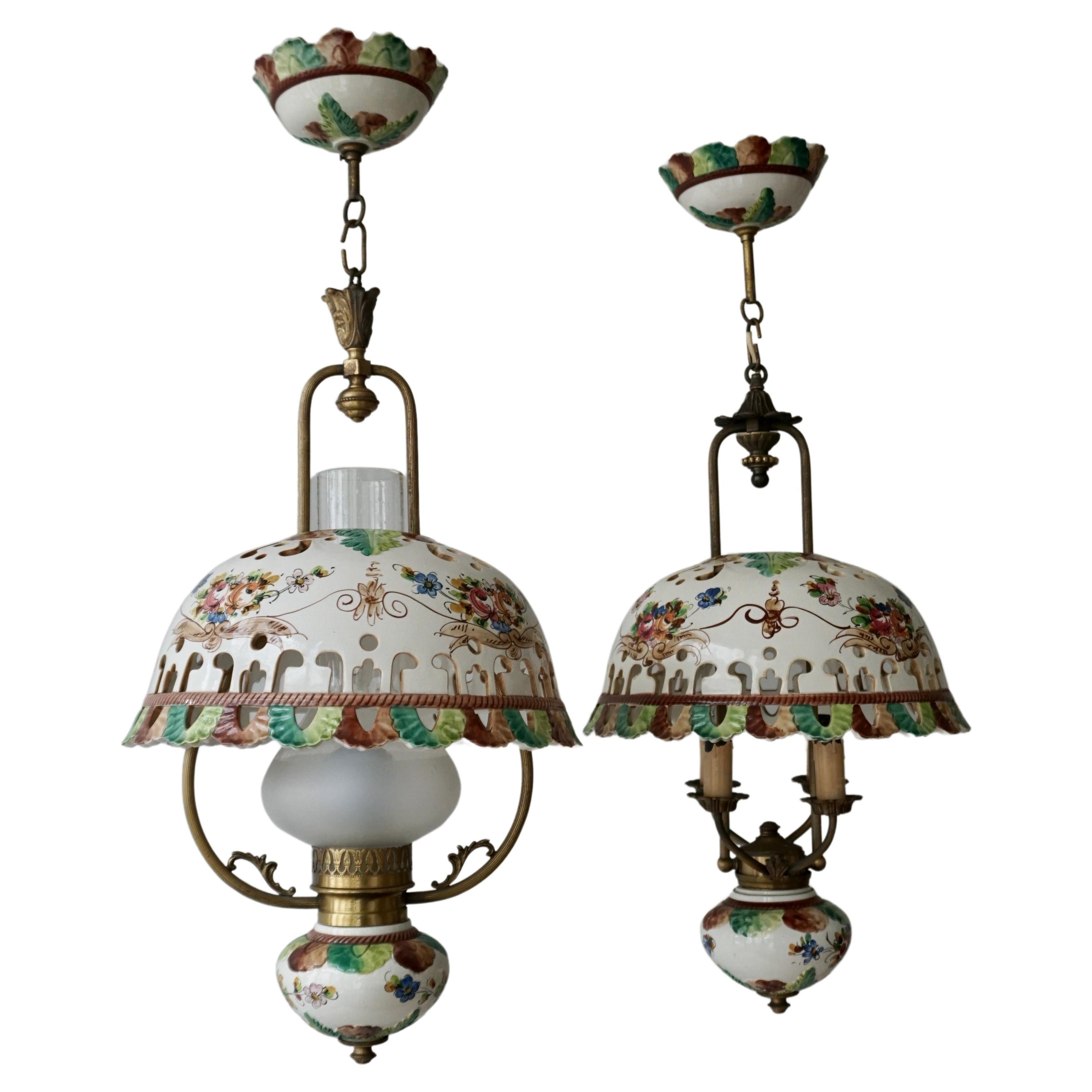 Two Italian Ceramic Flower Ceiling Lights For Sale