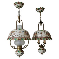 Vintage Two Italian Ceramic Flower Ceiling Lights