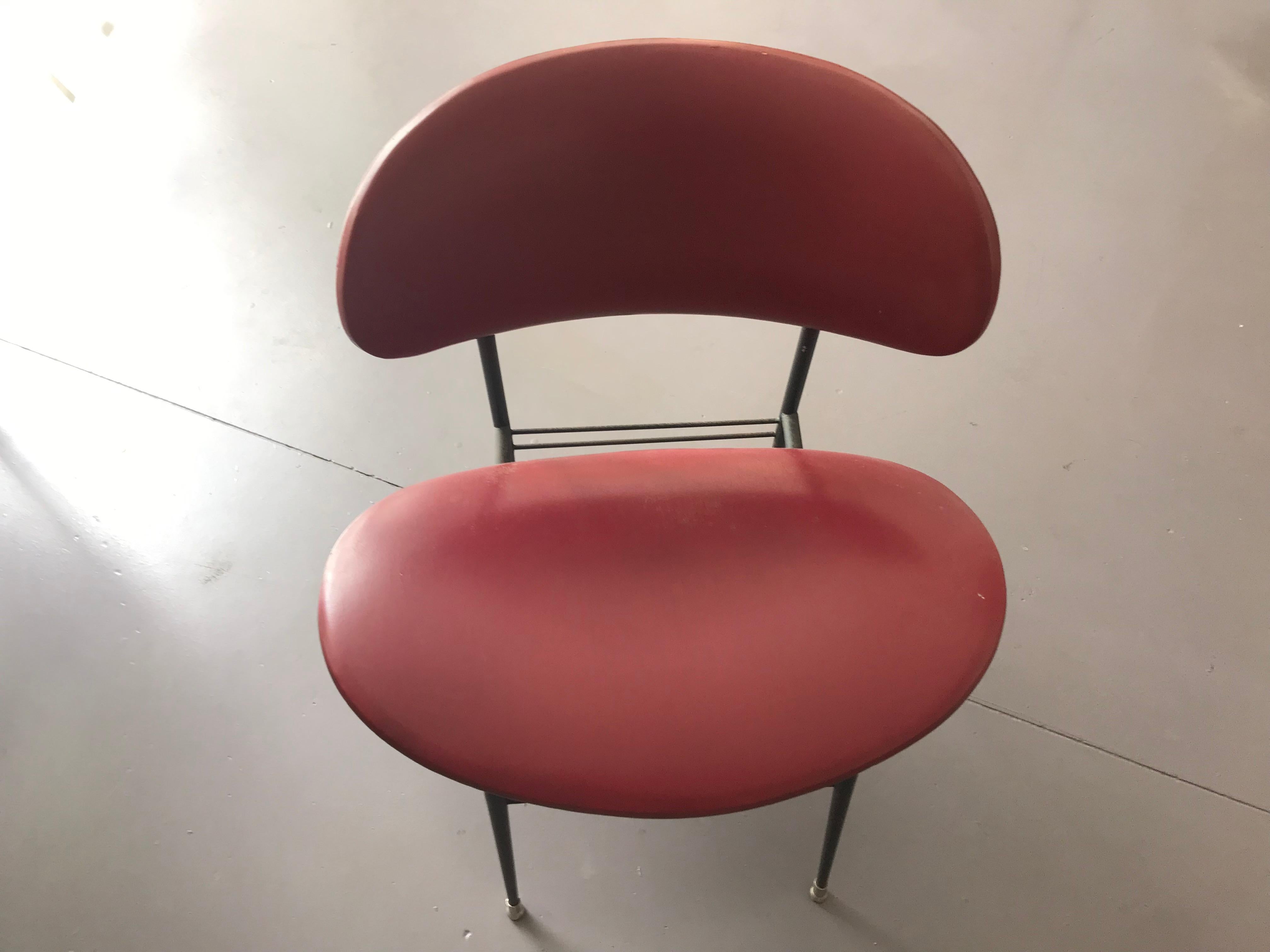 Two Italian Chairs in Red Faux Leather, 1950s In Good Condition In Byron Bay, NSW