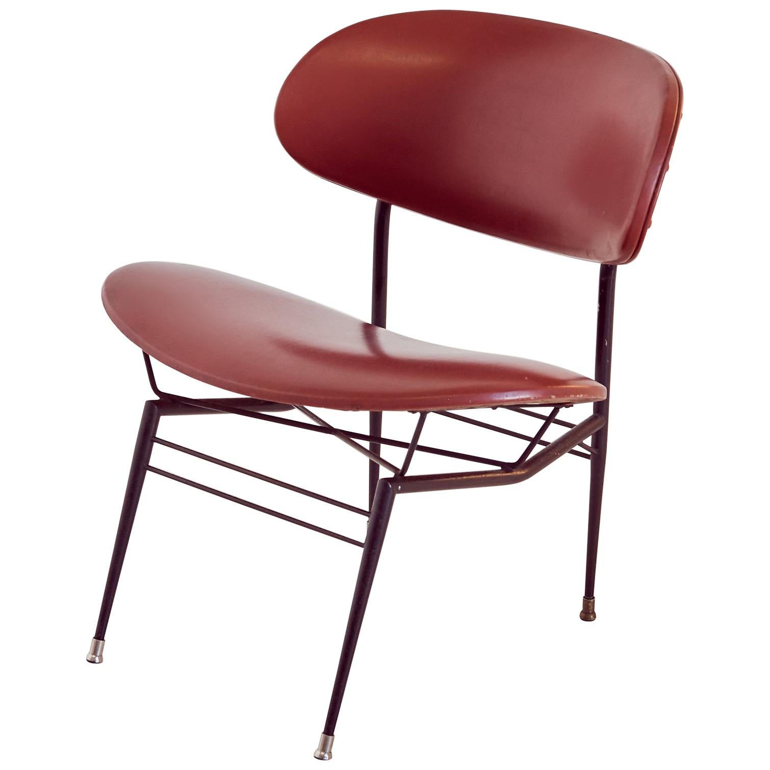 Two Italian Chairs in Red Faux Leather, 1950s