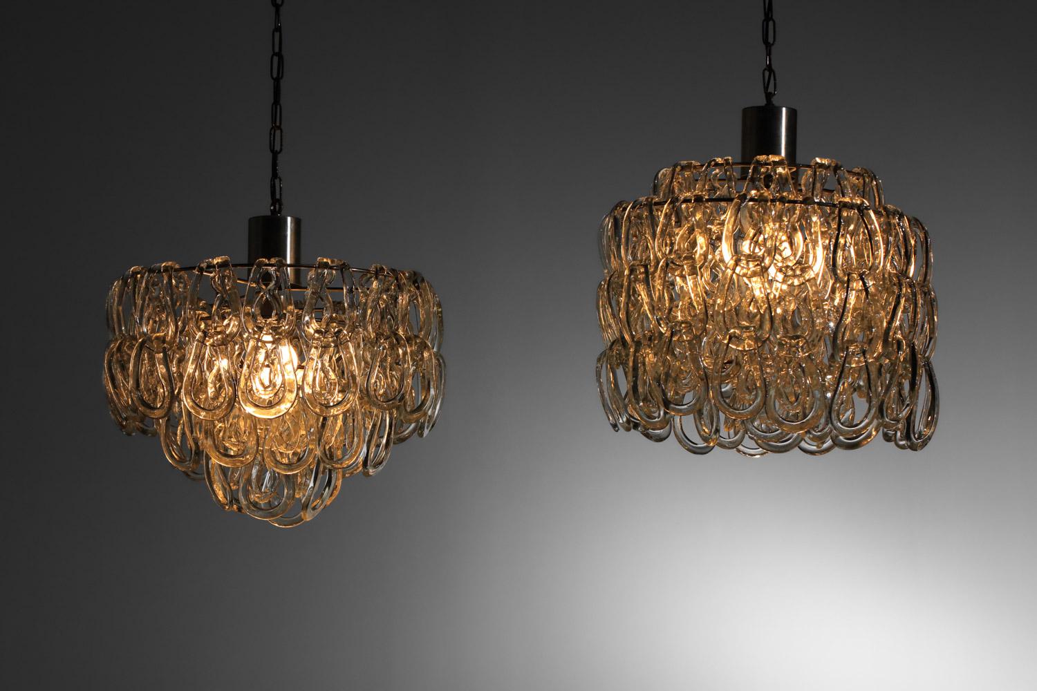 due lampadari italiani in vetro di Murano di Angelo Mangiarotti in vendita 3