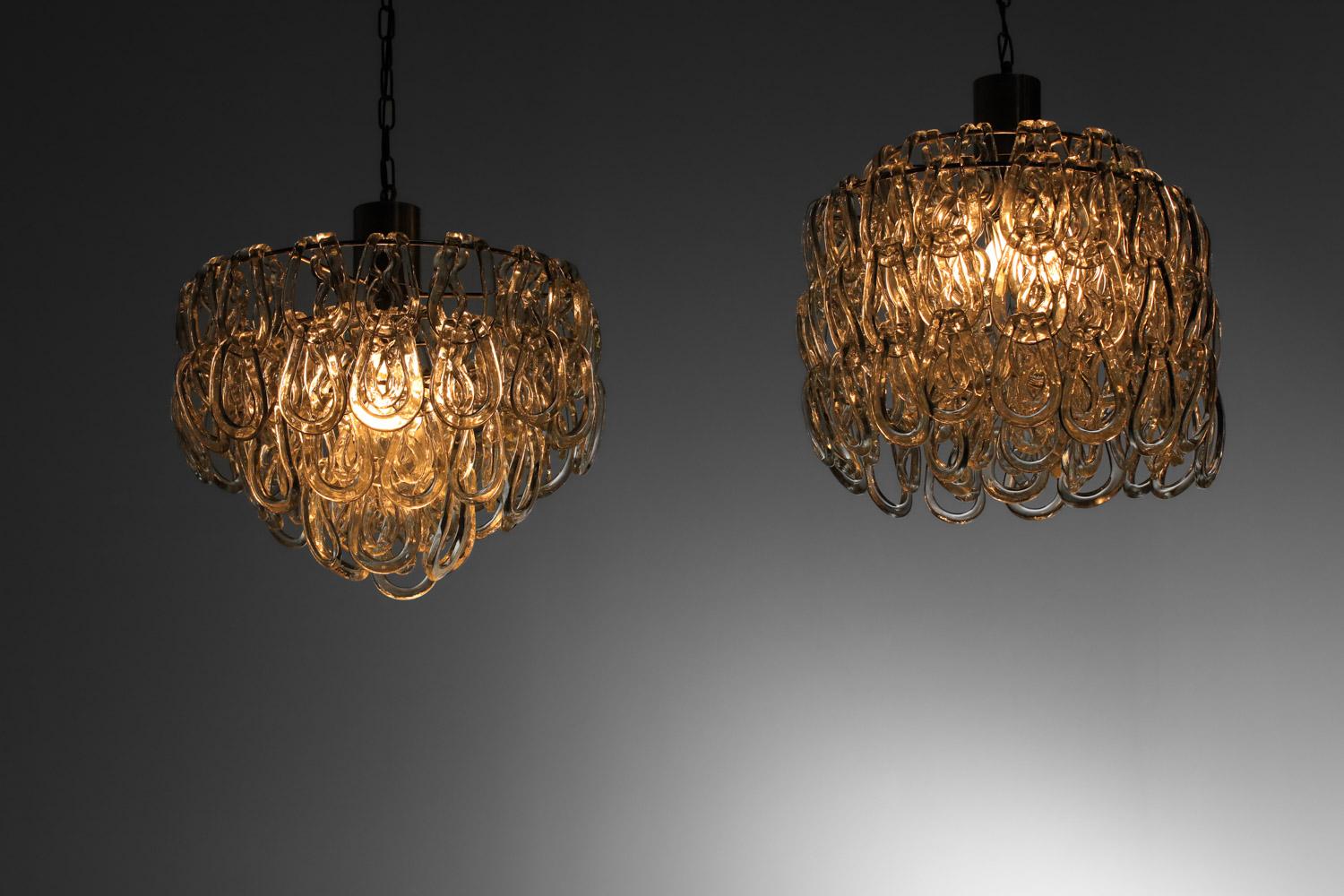 due lampadari italiani in vetro di Murano di Angelo Mangiarotti in vendita 4