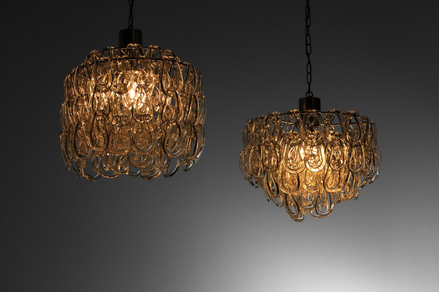 due lampadari italiani in vetro di Murano di Angelo Mangiarotti in vendita 6