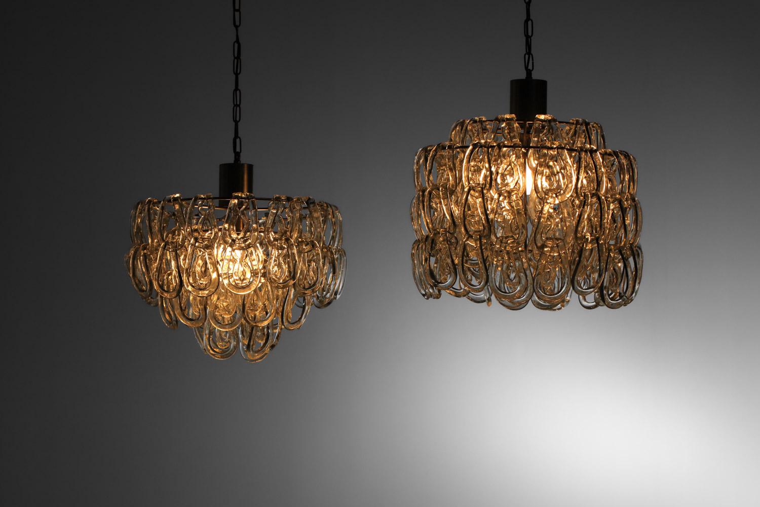 due lampadari italiani in vetro di Murano di Angelo Mangiarotti in vendita 7