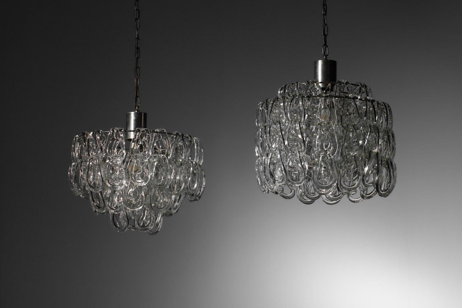 due lampadari italiani in vetro di Murano di Angelo Mangiarotti in vendita 12