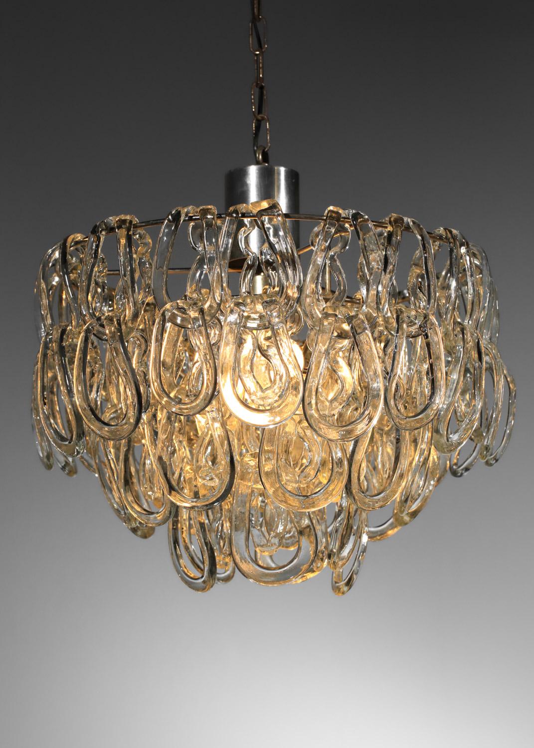 Mid-Century moderno due lampadari italiani in vetro di Murano di Angelo Mangiarotti in vendita