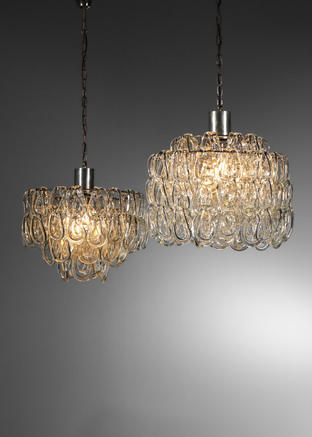 Italiano due lampadari italiani in vetro di Murano di Angelo Mangiarotti in vendita