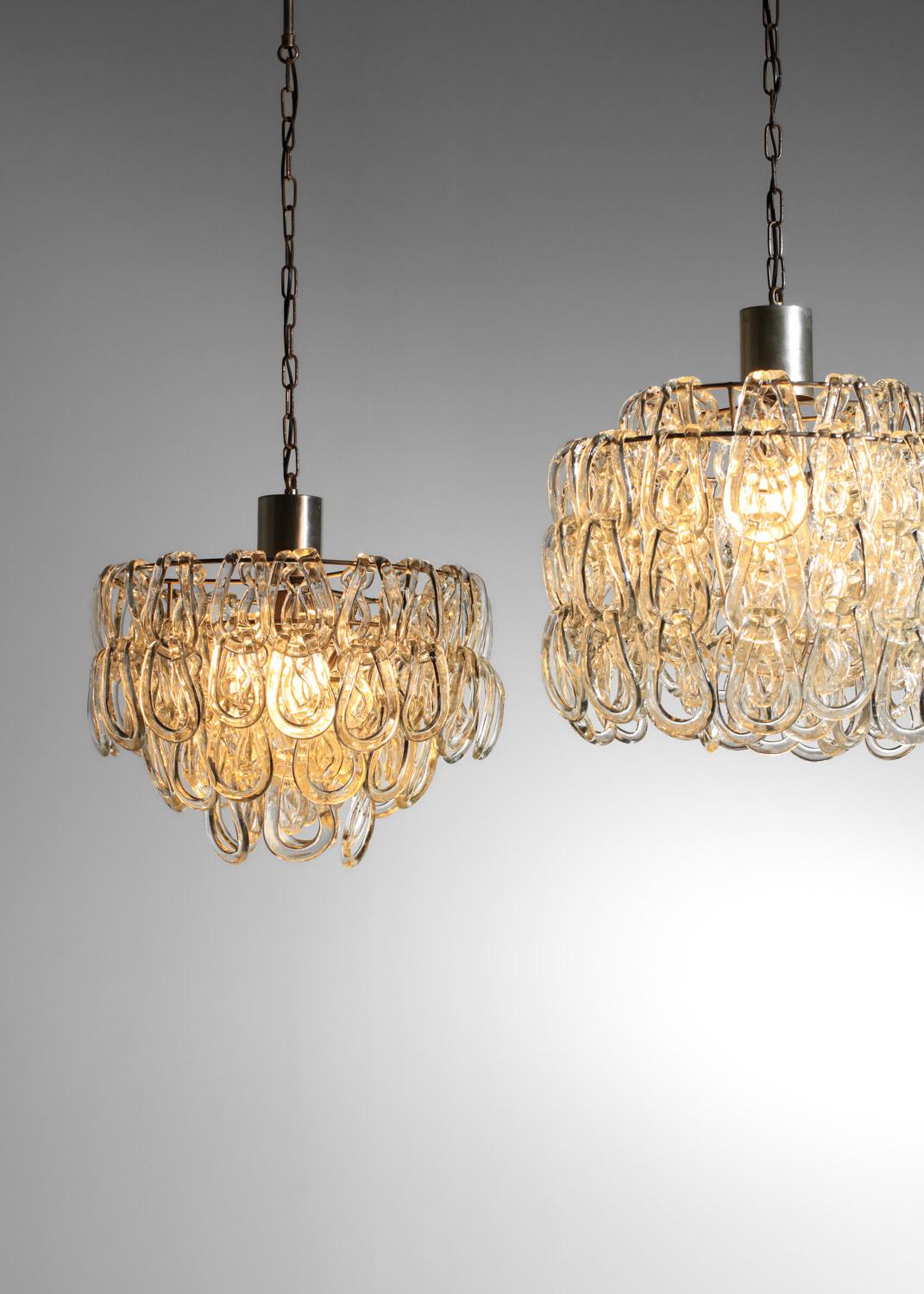 Metà XX secolo due lampadari italiani in vetro di Murano di Angelo Mangiarotti in vendita
