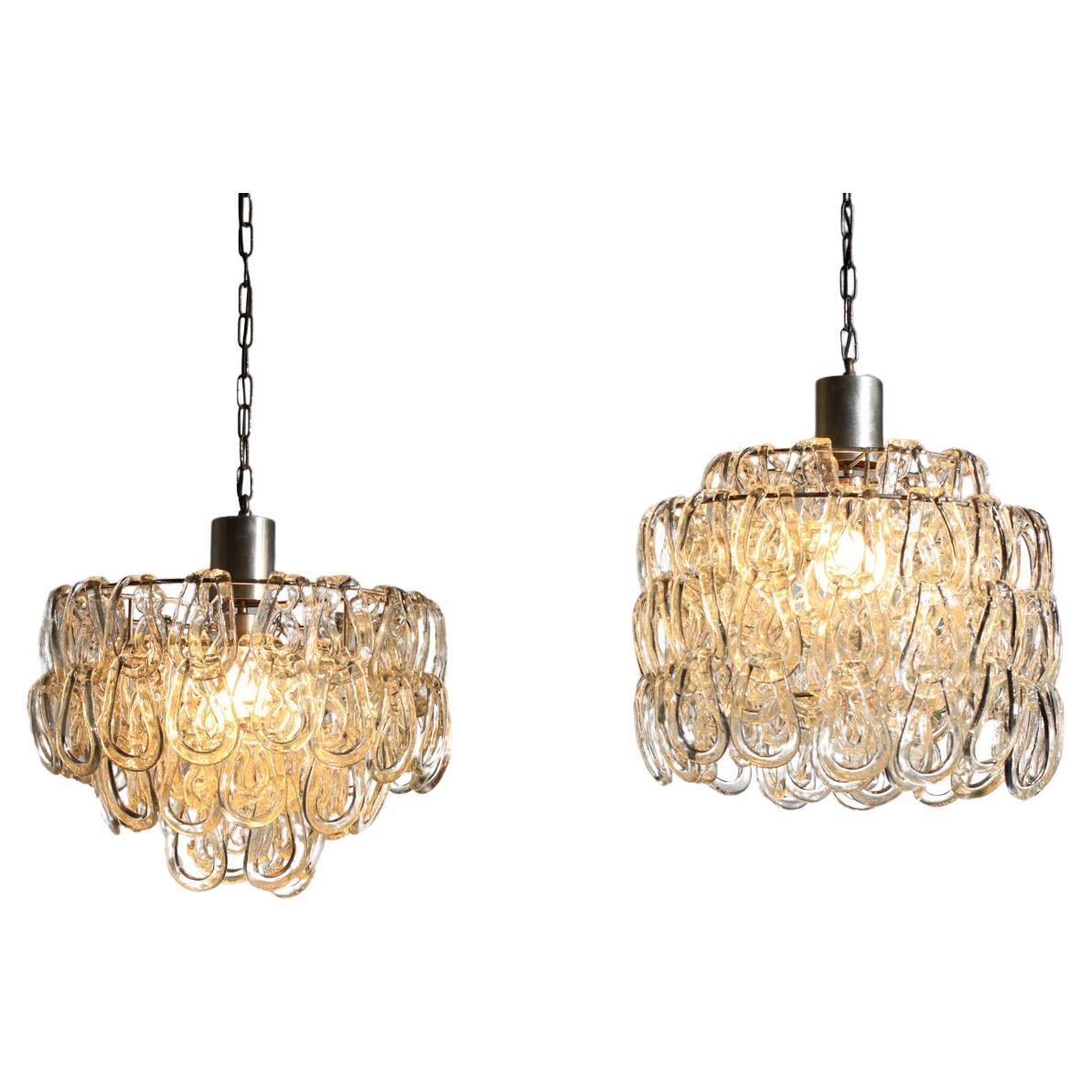 two Italian chandeliers by Angelo Mangiarotti in murano glass