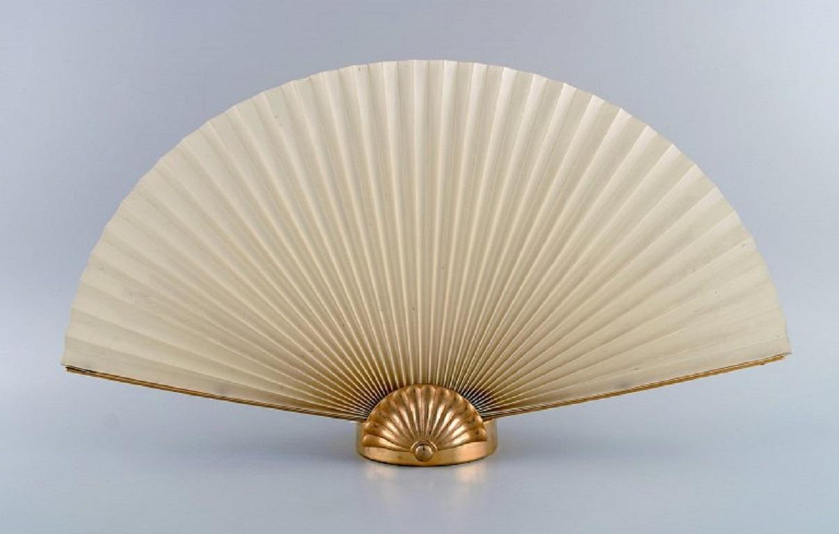 Modern Two Italian Fan Table Lamps with Brass Base, 1960s / 70s