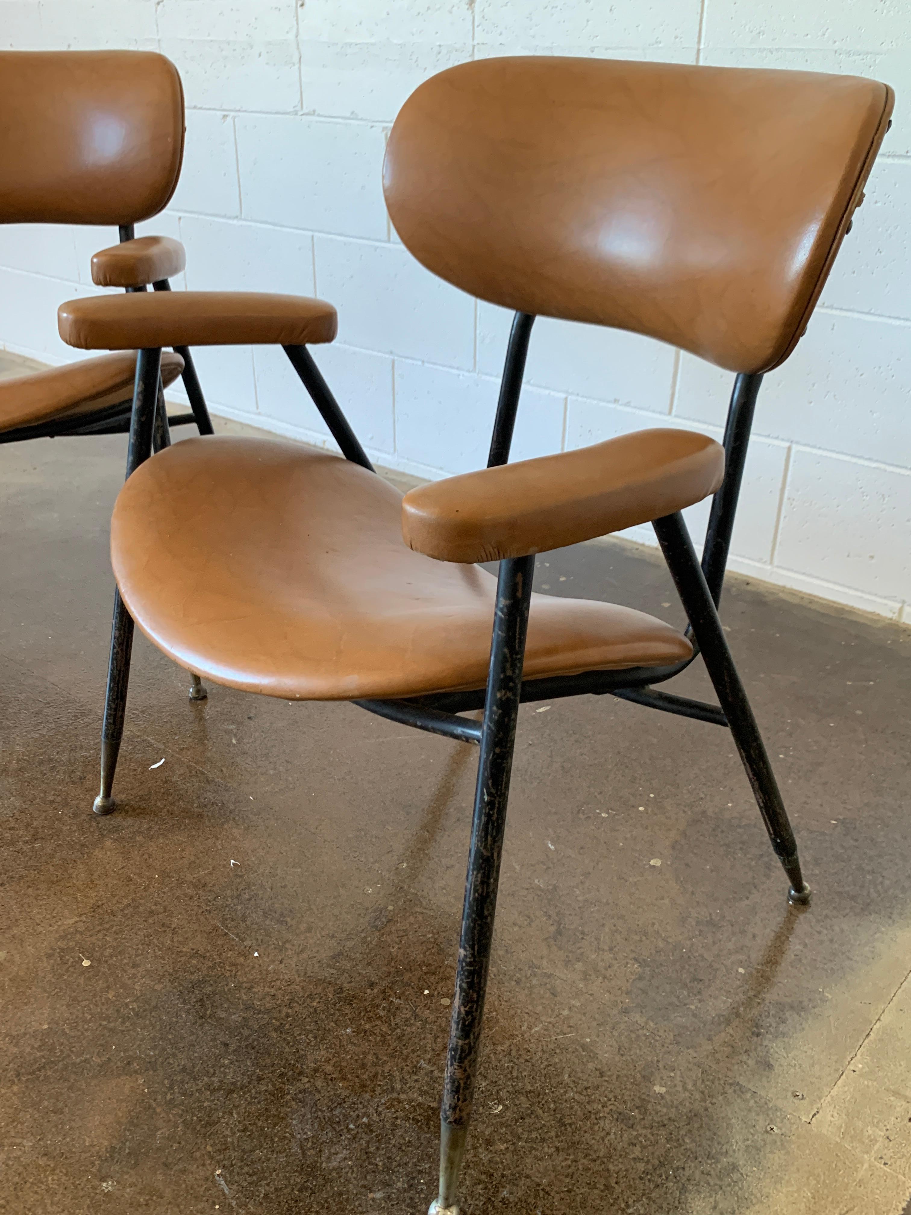 Mid-Century Modern Two Italian Faux Leather Chairs by Gastone Rinaldi for RIMA 1960s  For Sale