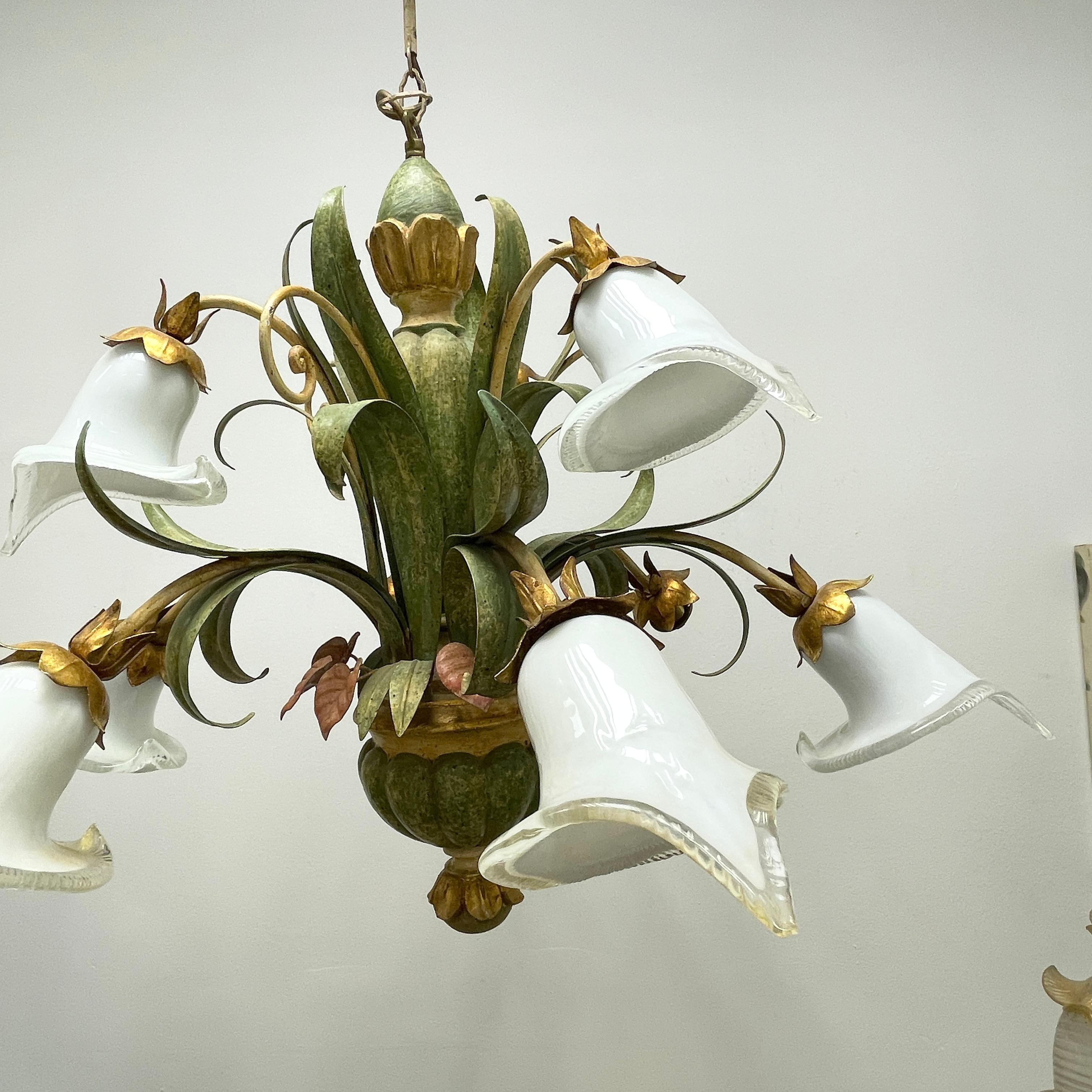 Late 20th Century Two Florentine Baroque Style Polychrome Wood Two-Tier 9 Light Chandelier by Eglo For Sale
