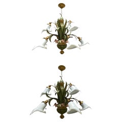 Two Florentine Baroque Style Polychrome Wood Two-Tier 9 Light Chandelier by Eglo