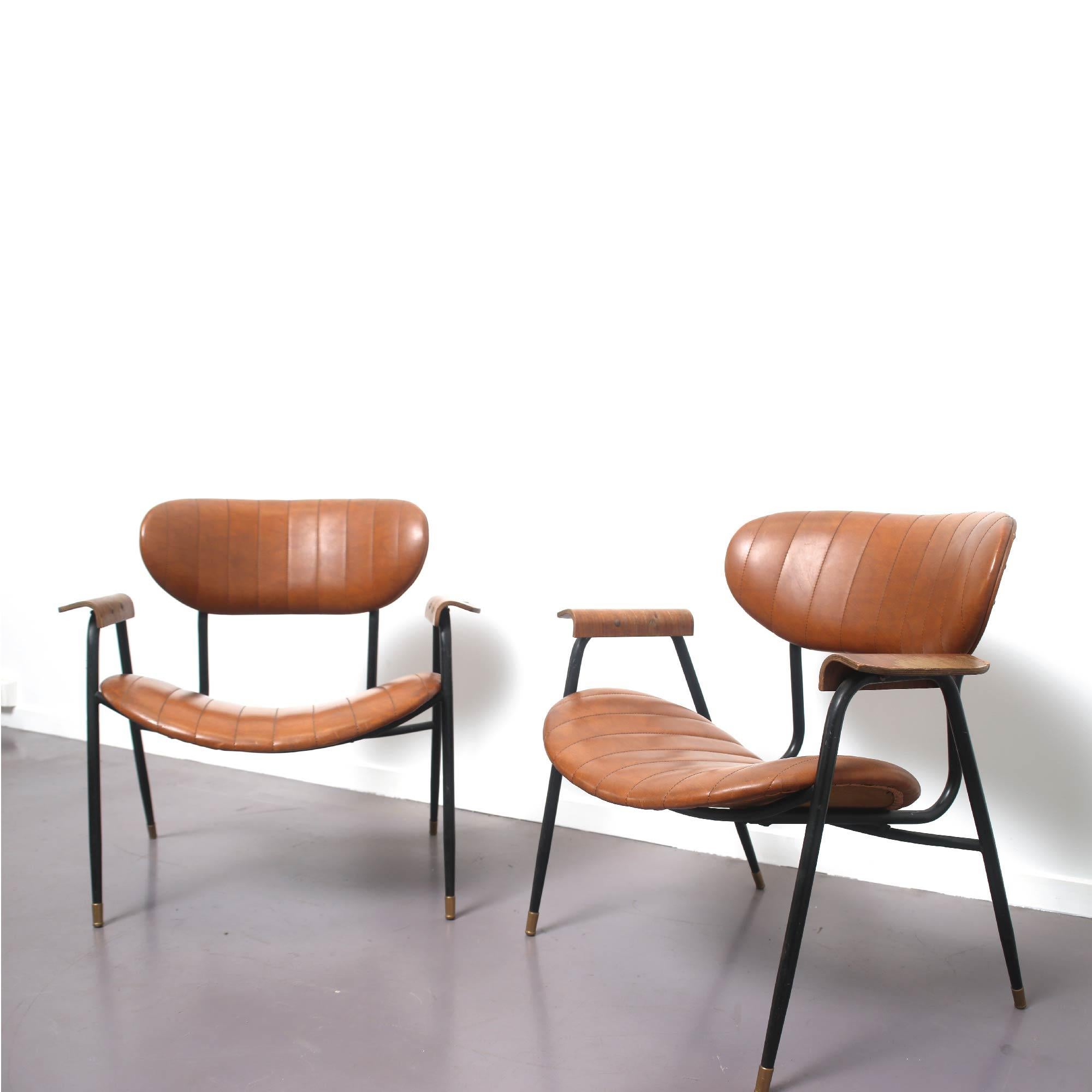 Italian Mid Century Rinaldi Brown Lounge Chairs for Rima, Italy, circa 1950 (Moderne der Mitte des Jahrhunderts)