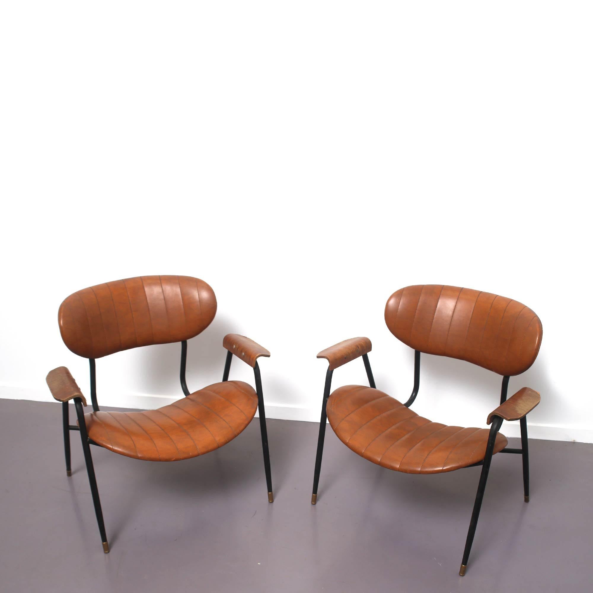 Italian Mid Century Rinaldi Brown Lounge Chairs for Rima, Italy, circa 1950 (Metall)