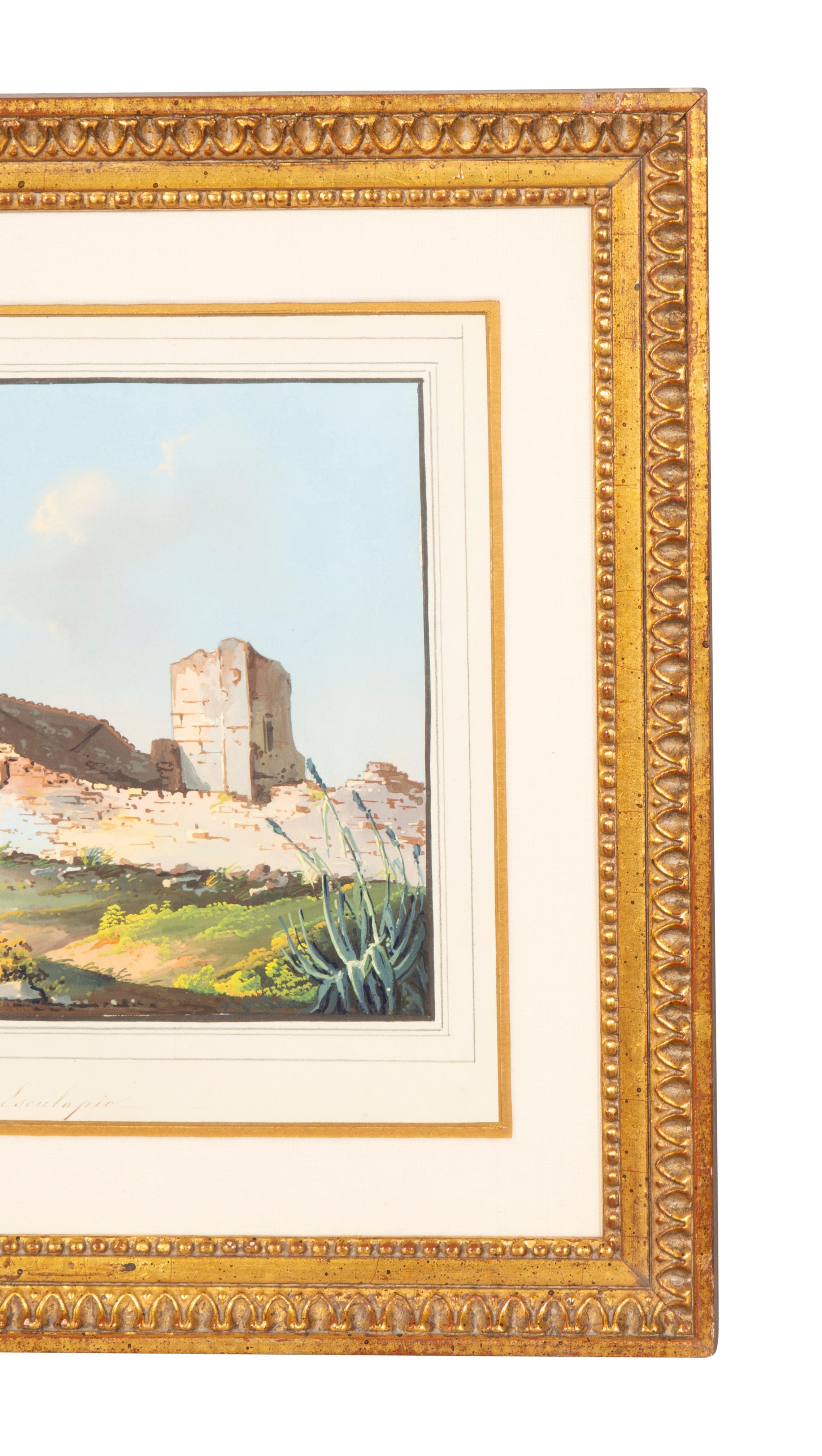 Two Italian Grand Tour Gouaches of Ancient Temples For Sale 2