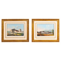 Antique Two Italian Grand Tour Gouaches of Ancient Temples