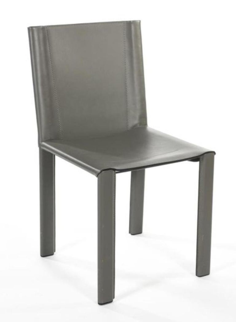Two Italian Grey Leather Chairs "Coral" by Matteo Grassi For Sale at