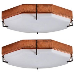 Two Italian Hexagonal Flush Mount Ceiling Lights