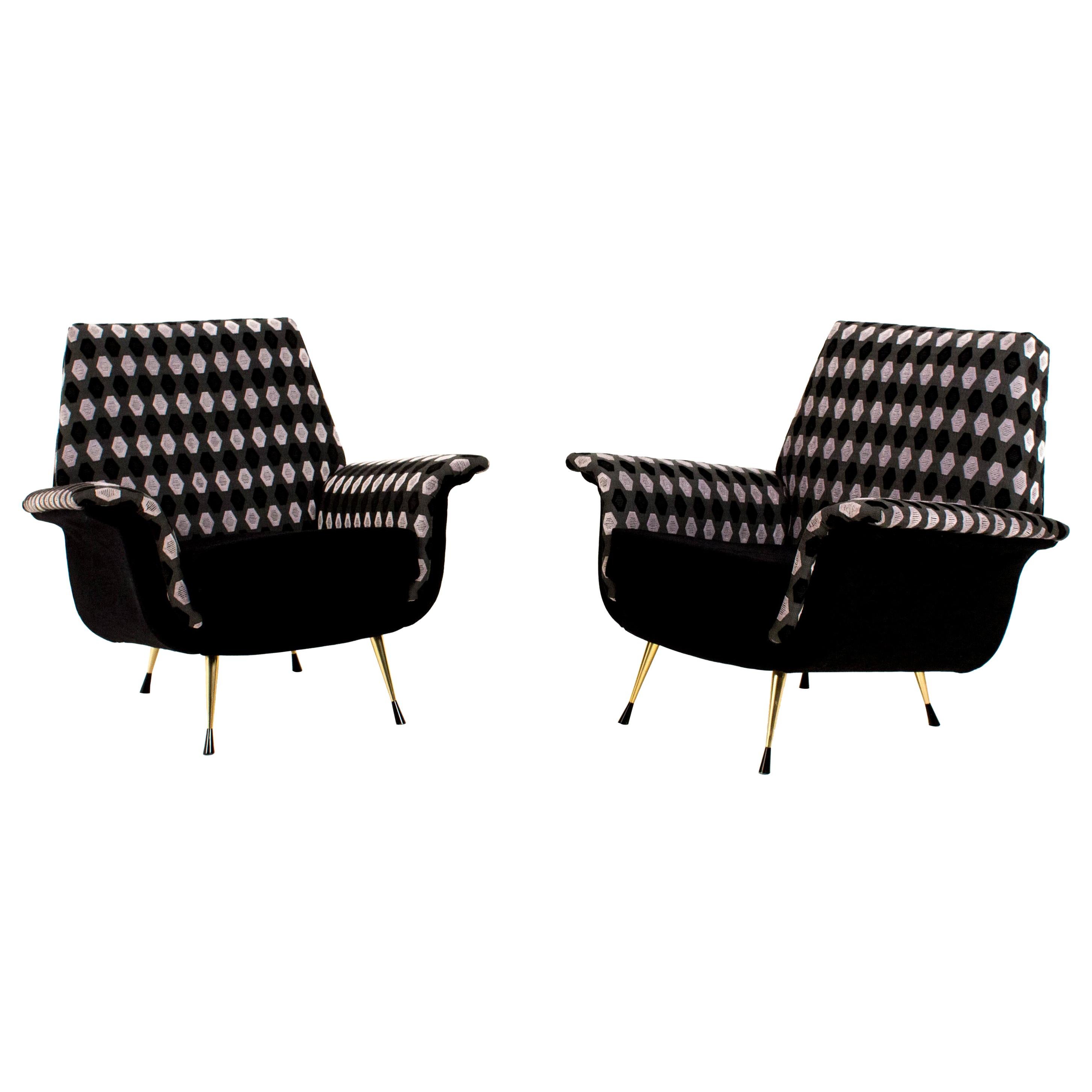 Two Italian Mid-Century Modern Lounge Chairs, 1960s