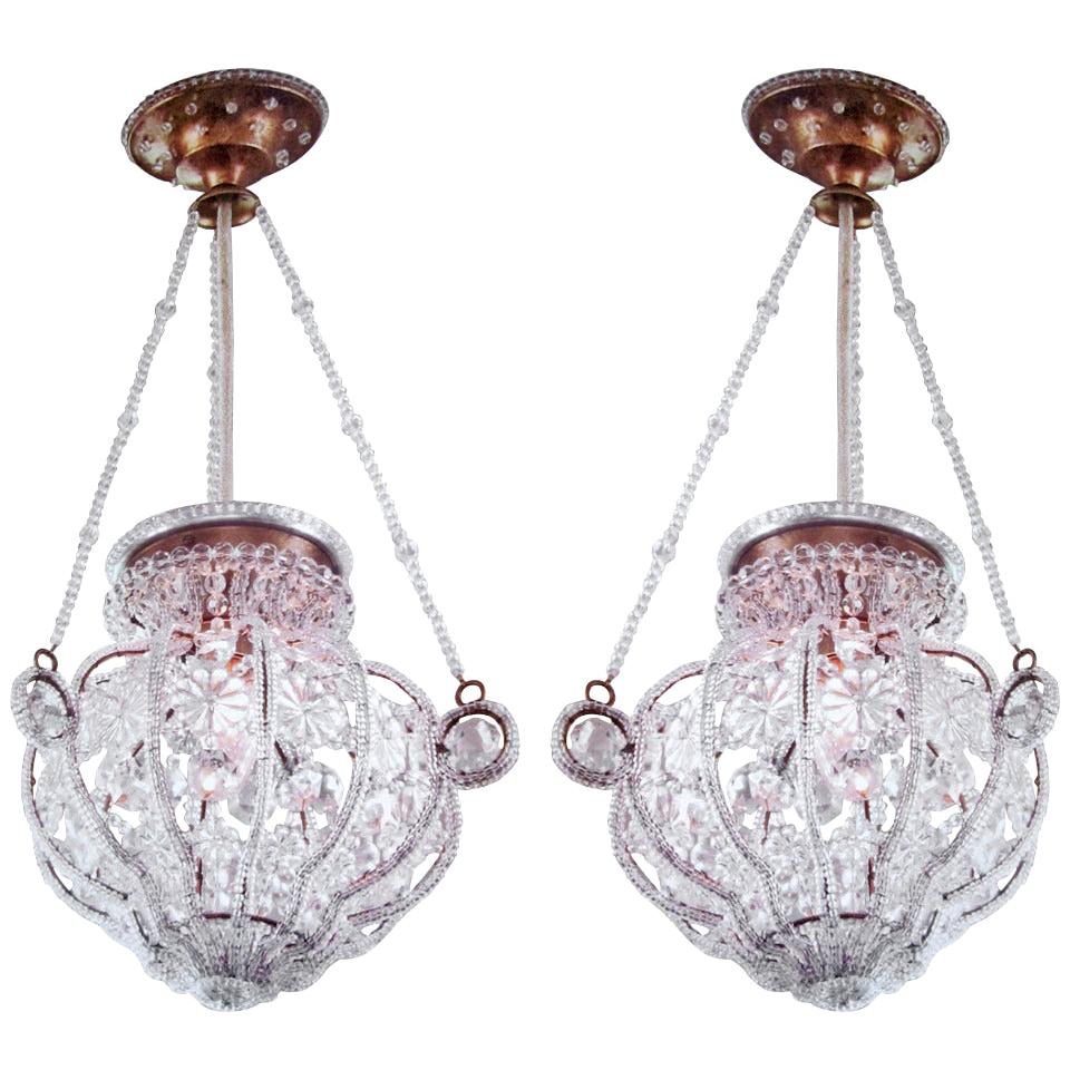 Two Italian Modern Neoclassical Crystal Pendants or Chandeliers