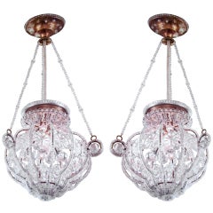 Two Italian Modern Neoclassical Crystal Pendants or Chandeliers
