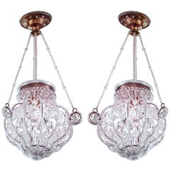 Two Italian Modern Neoclassical Crystal Pendants or Chandeliers