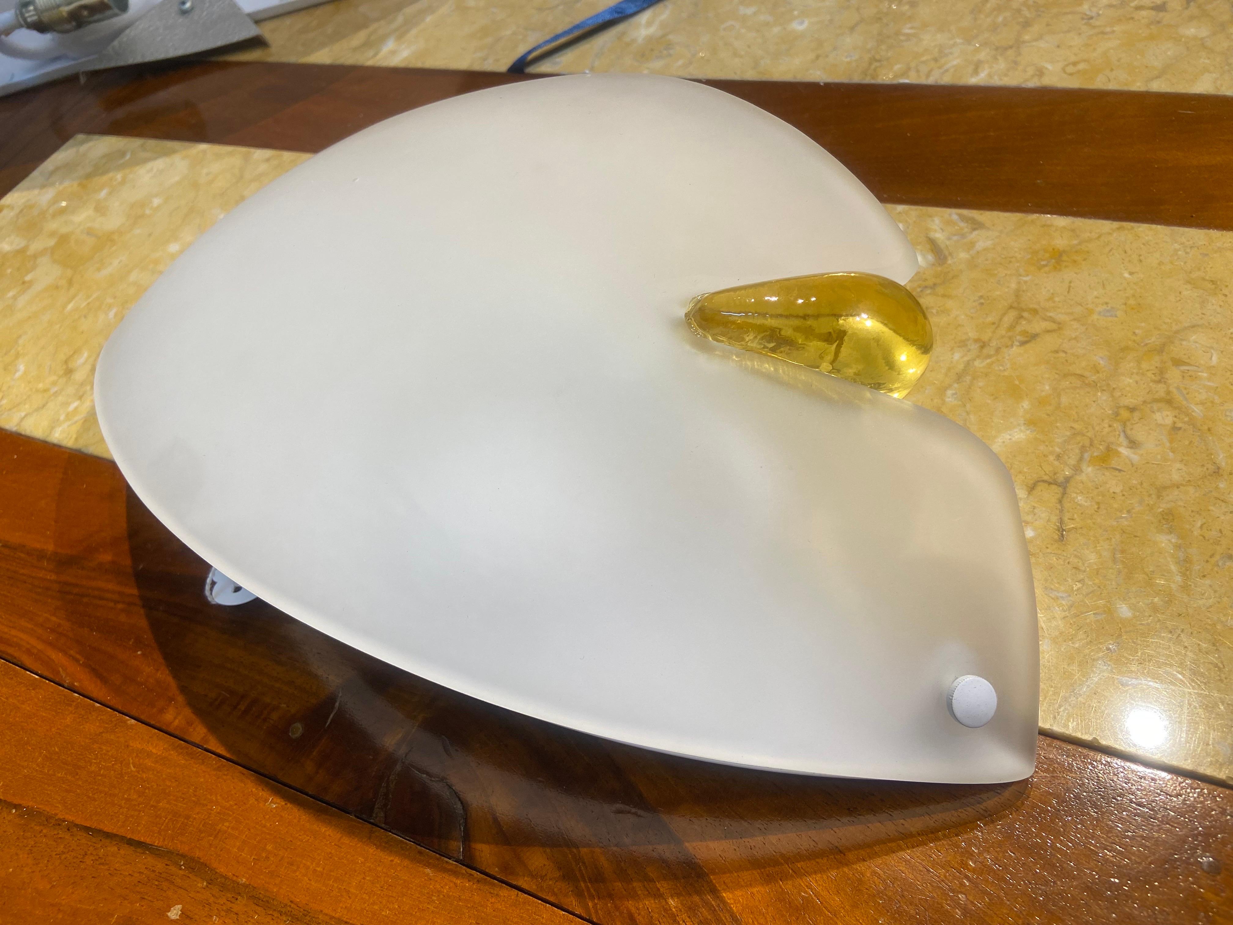 Two Italian Modern Wall Lights in Hand Crafted Satin Murano Glass by AV Mazzega For Sale 4