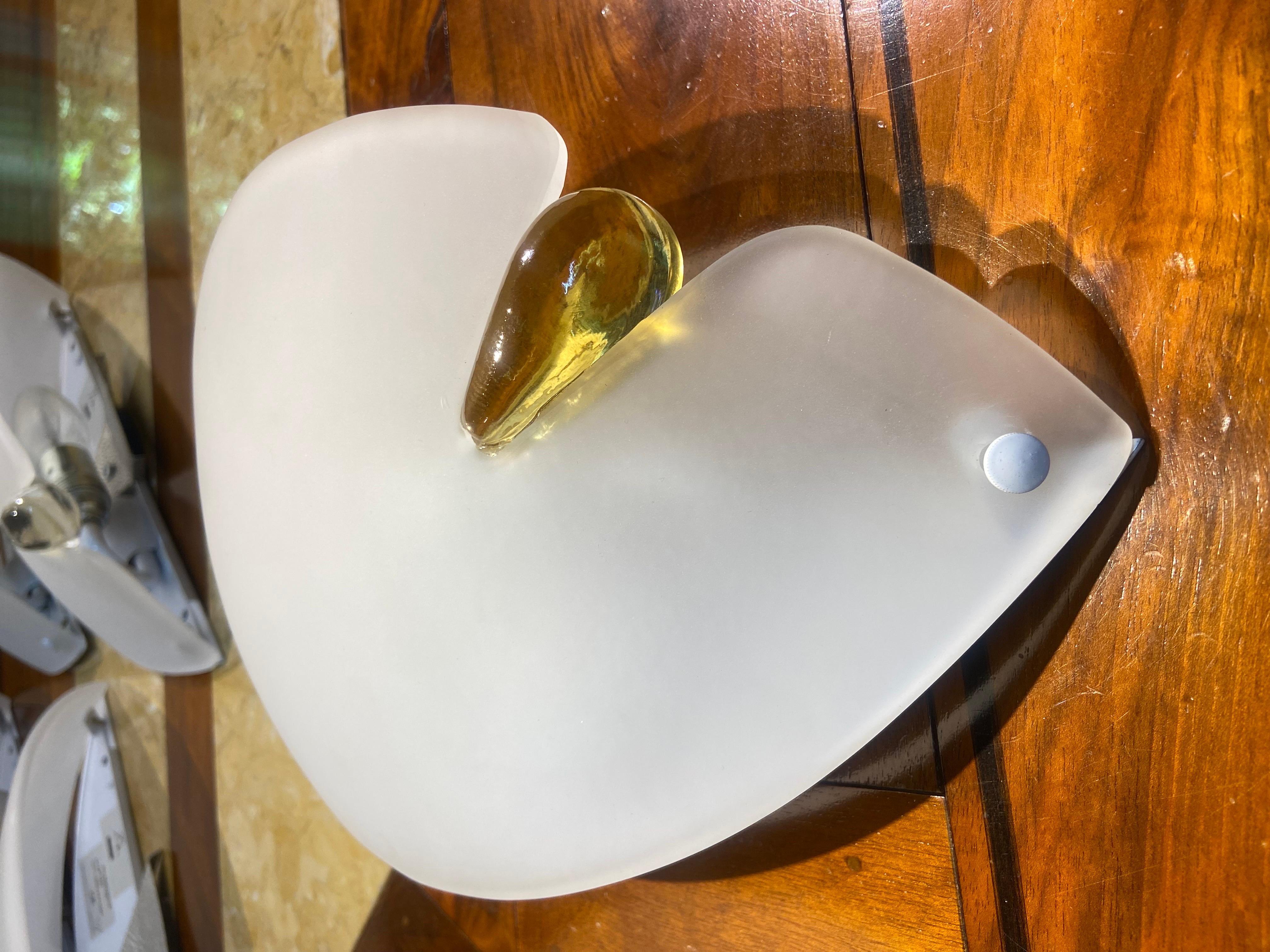 20th Century Two Italian Modern Wall Lights in Hand Crafted Satin Murano Glass by AV Mazzega For Sale