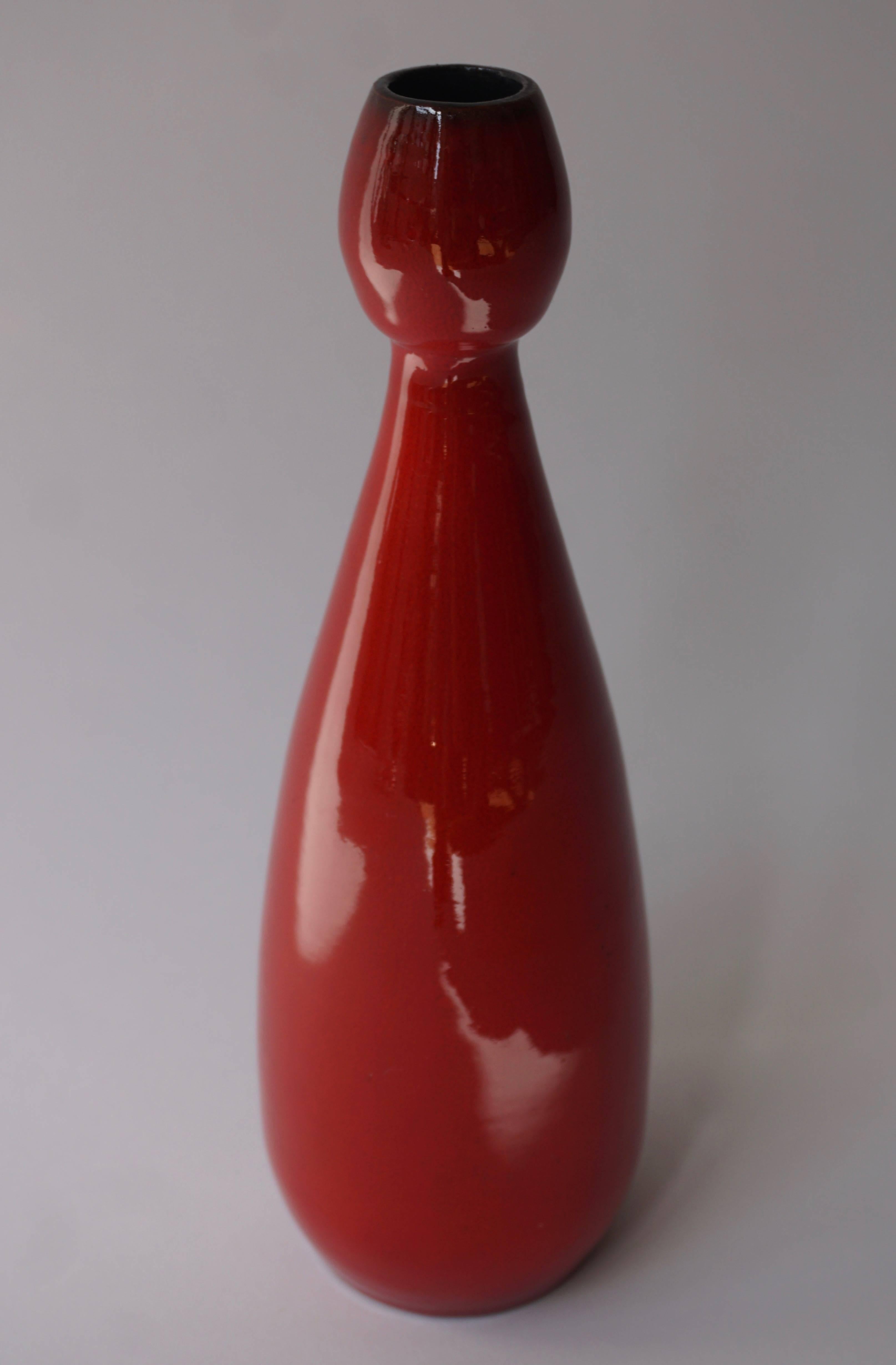 Hollywood Regency Two Italian Red Ceramic Vases